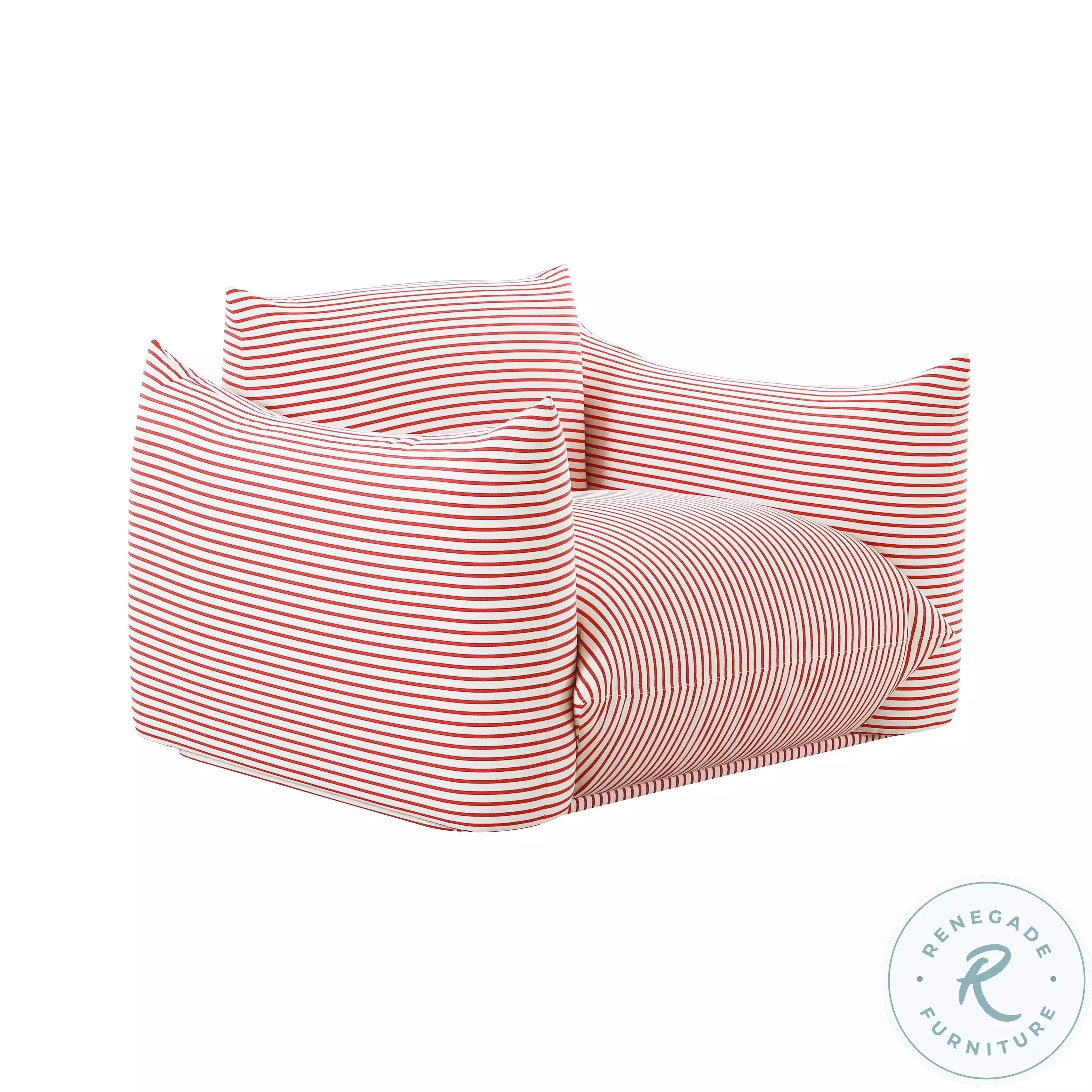 Saint Tropez Pearl and Red Striped Stuffed Outdoor Arm Chair From
