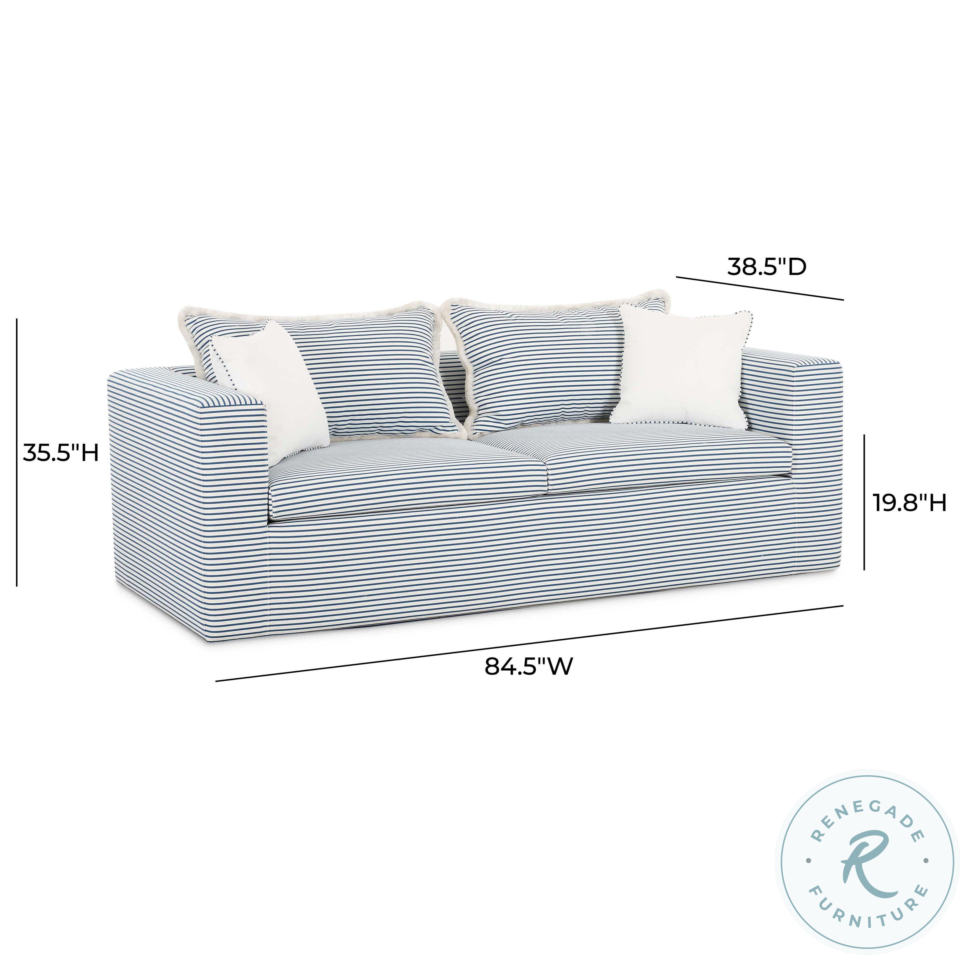 Salty Blue Striped Outdoor 85" Sofa