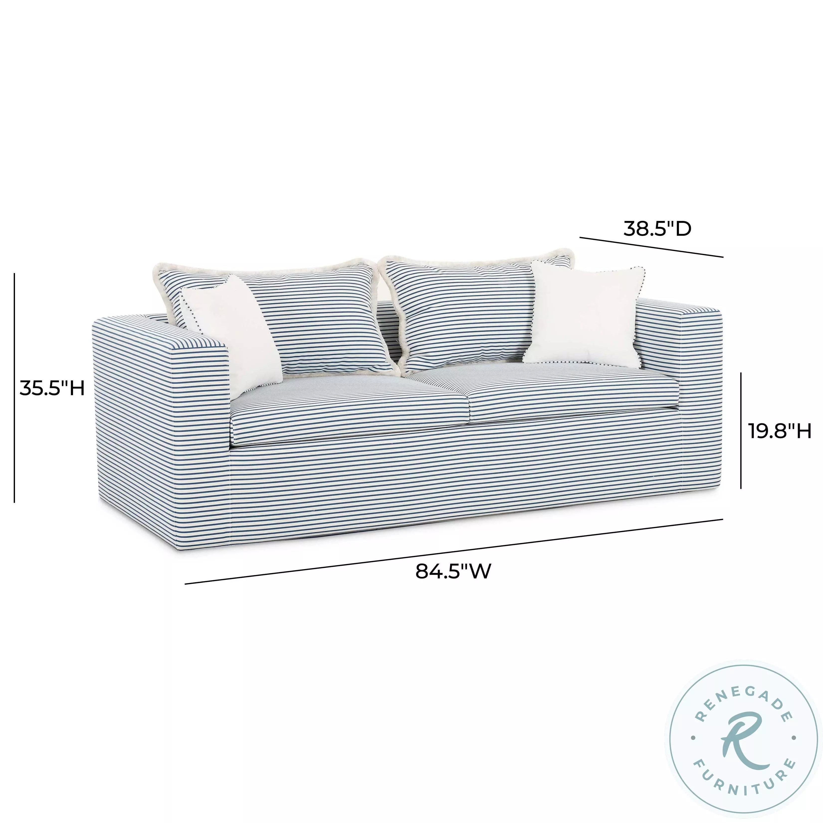 Salty Blue Striped Outdoor 85" Sofa