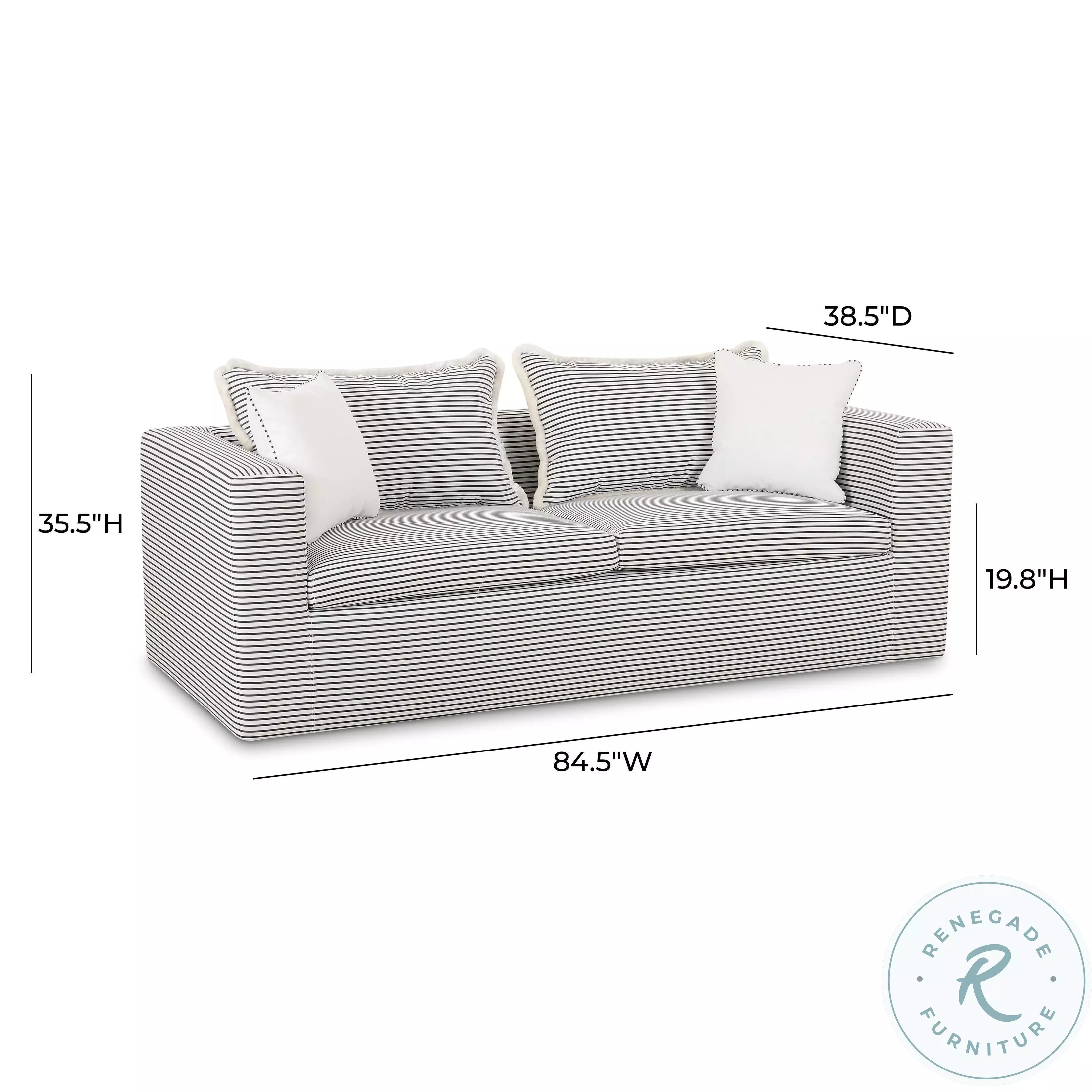 Salty Black Striped Outdoor 85" Sofa