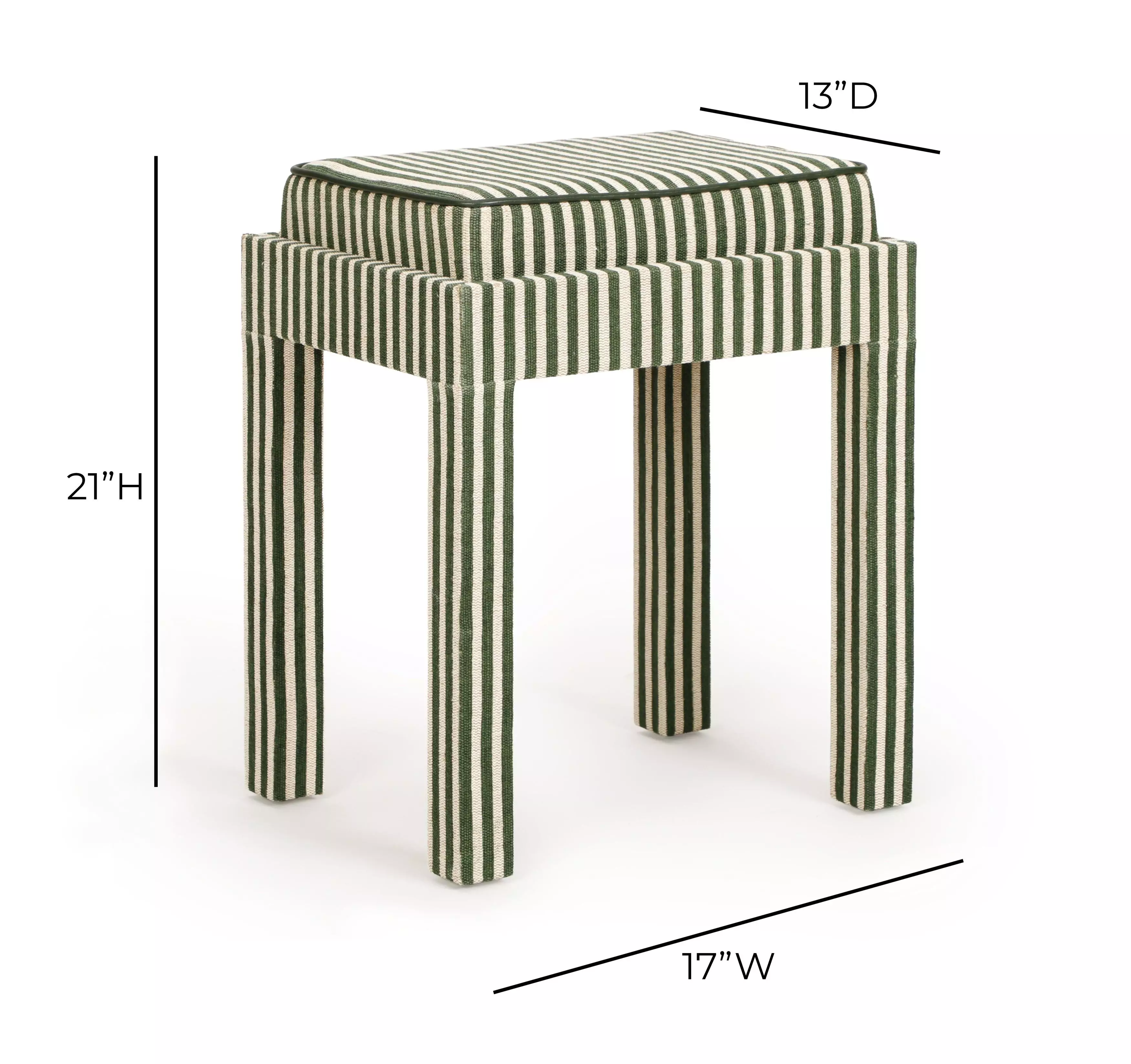 Kora Green and White Upholstered Accent Stool