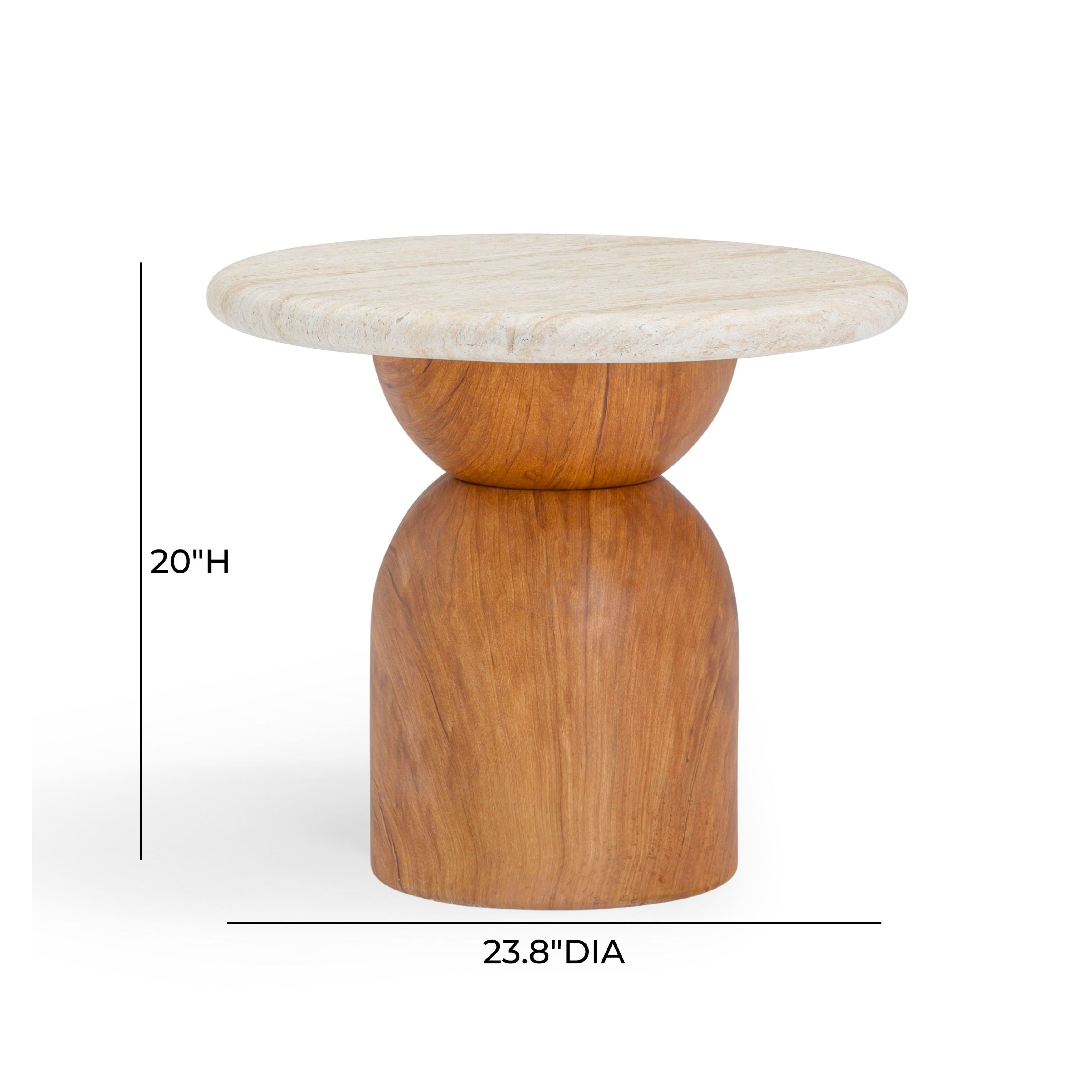 Cynthia Brown and Travertine Round Concrete Stone Top Outdoor Side Table
