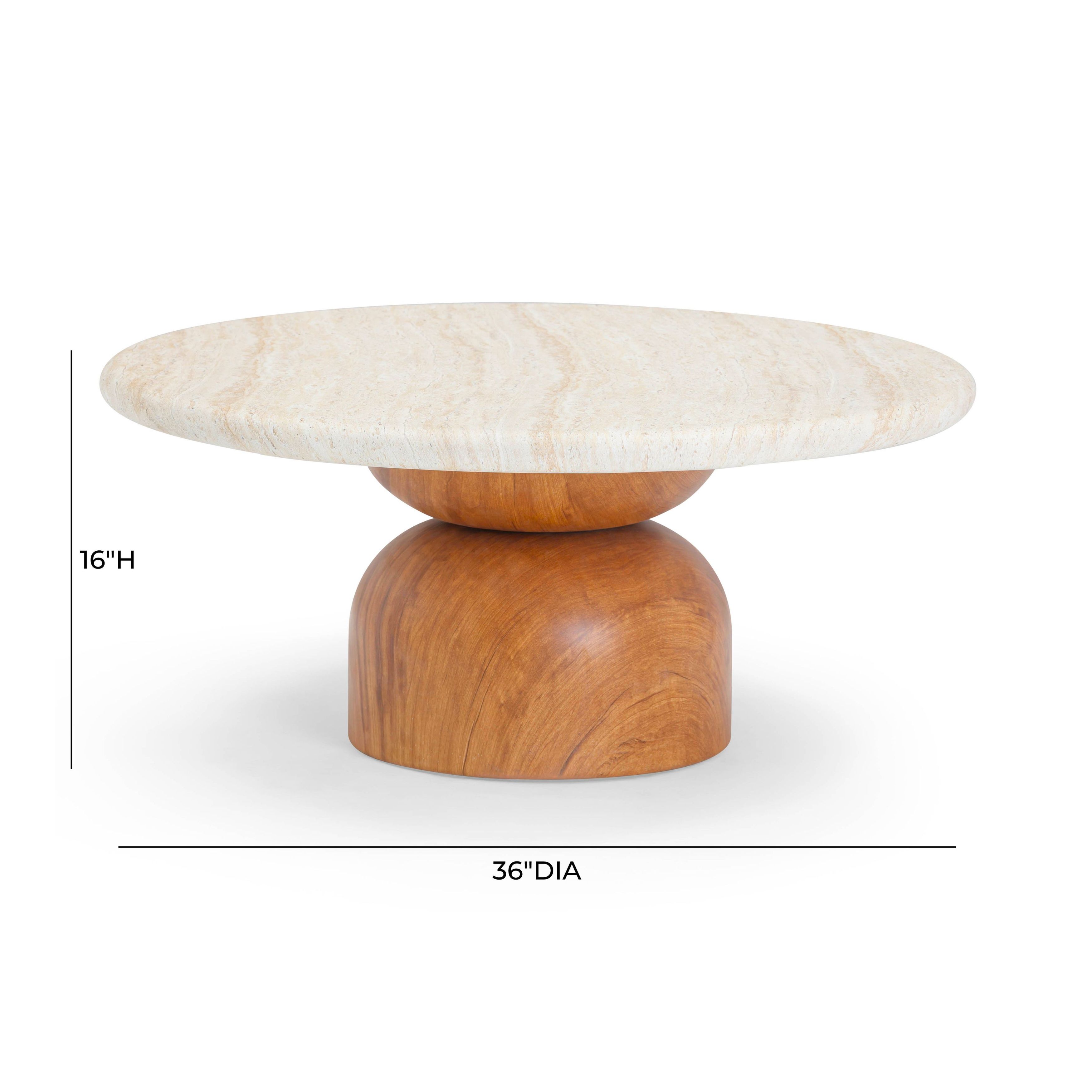 Cynthia Brown and Travertine Round Concrete Stone Top Outdoor Coffee Table