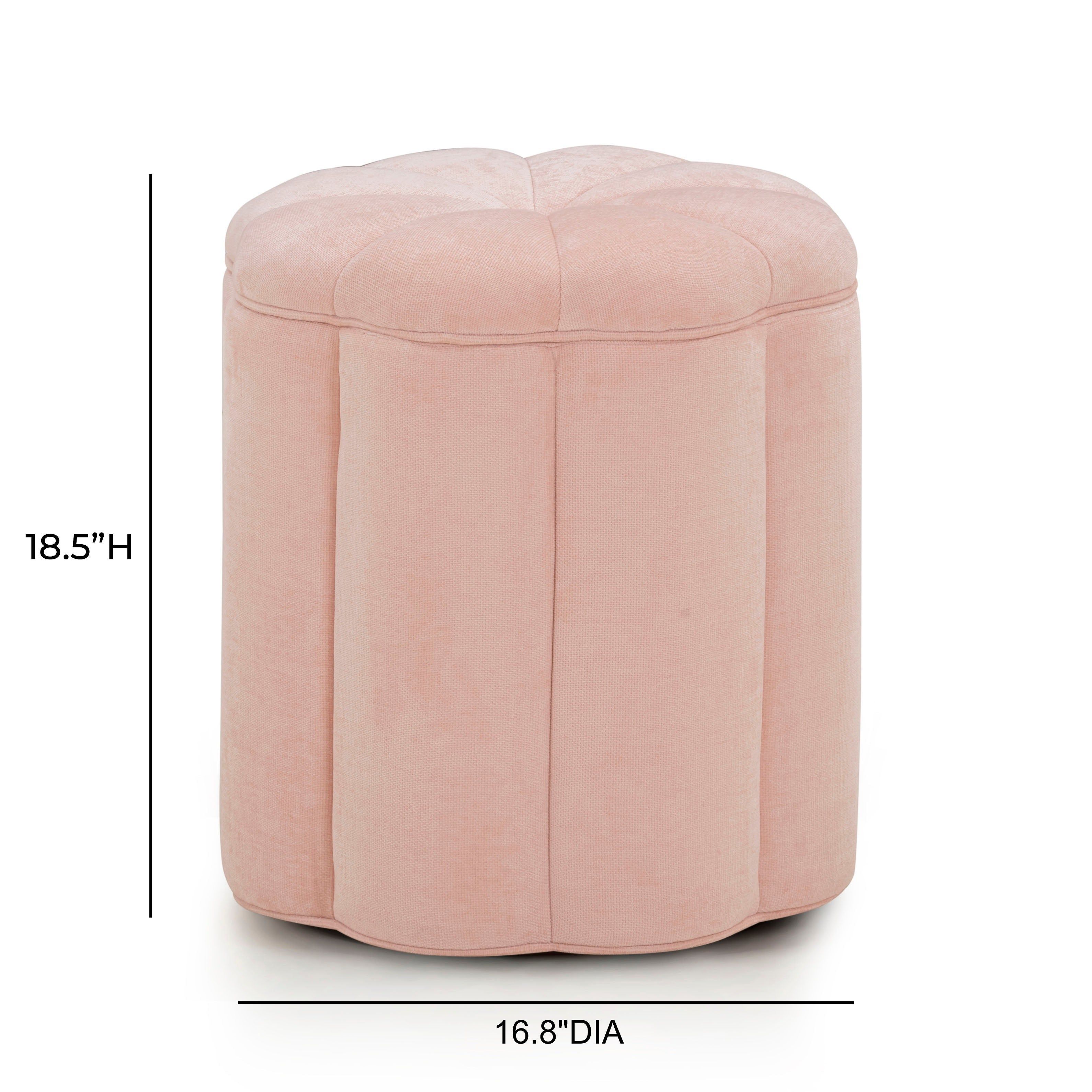 Fleur Pink Performance Fabric Upholstered Round Storage Ottoman