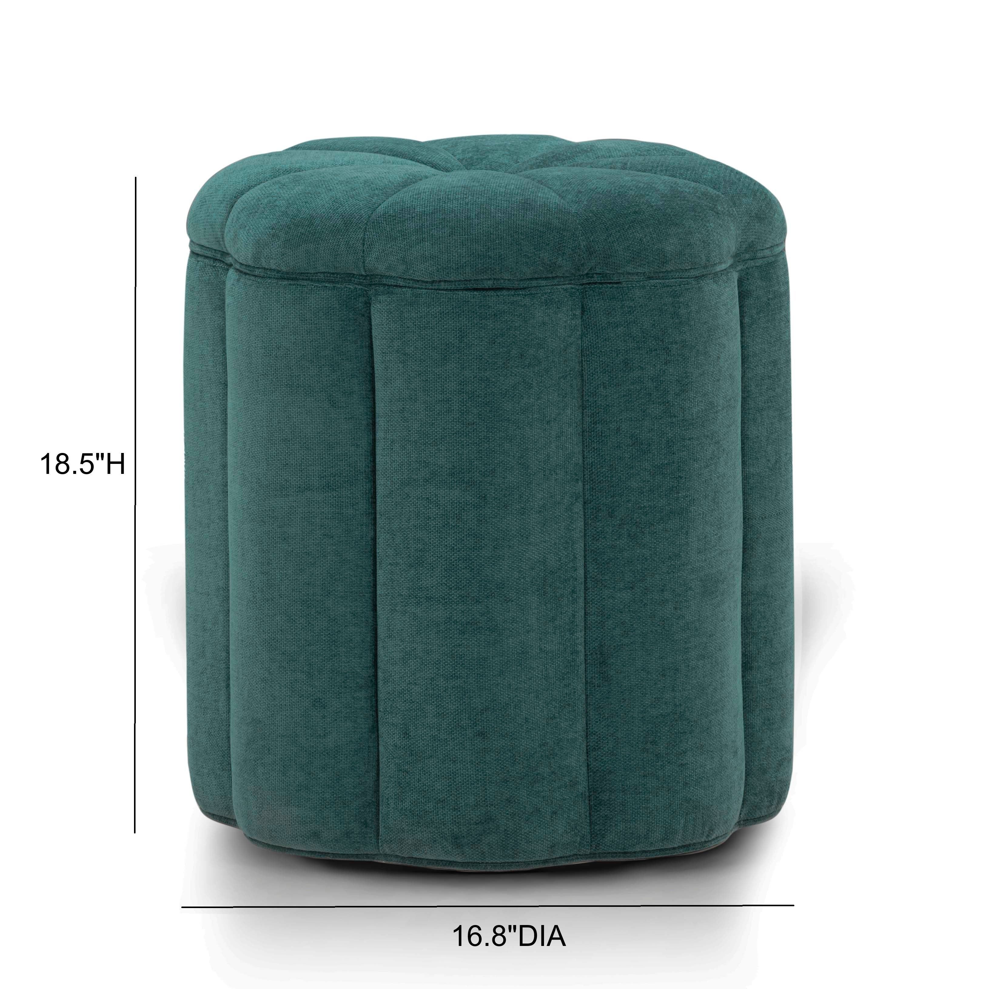 Fleur Peacock Performance Fabric Upholstered Round Storage Ottoman