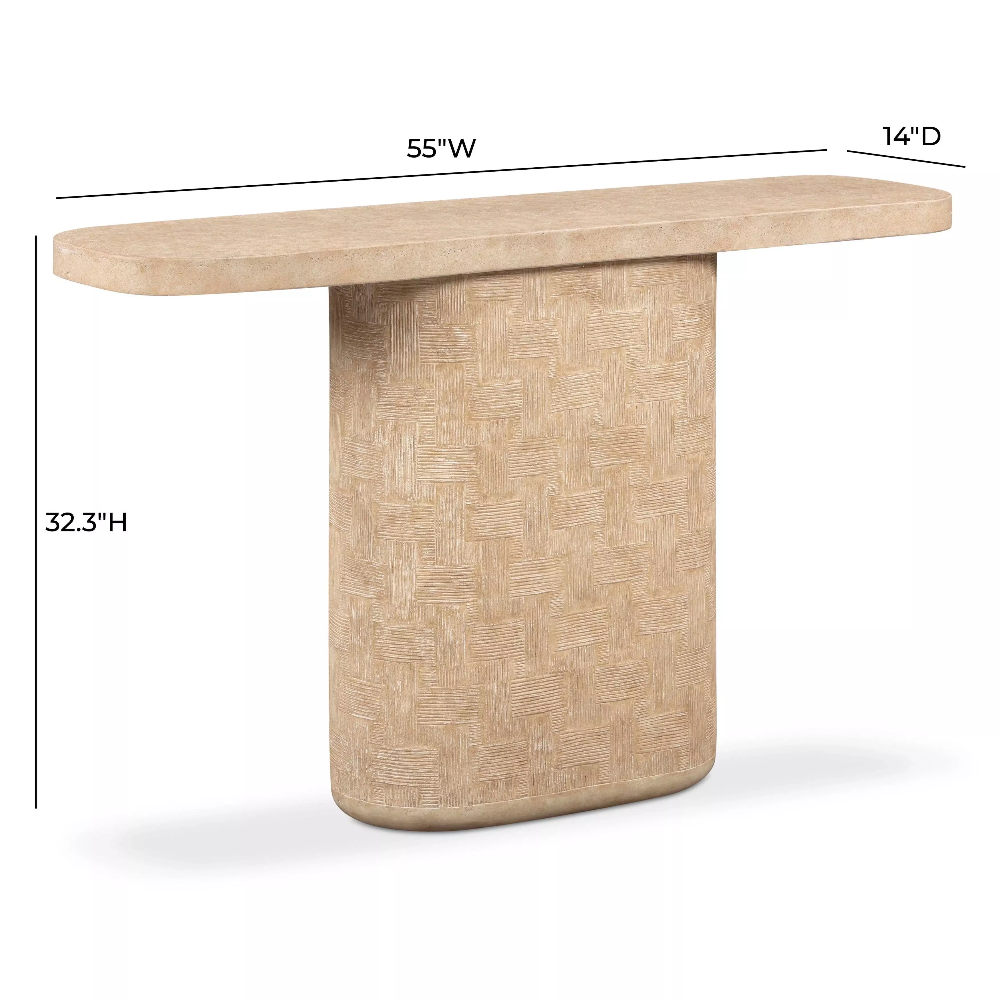 Suraya Faux Travertine Oval Concrete Top Console Table