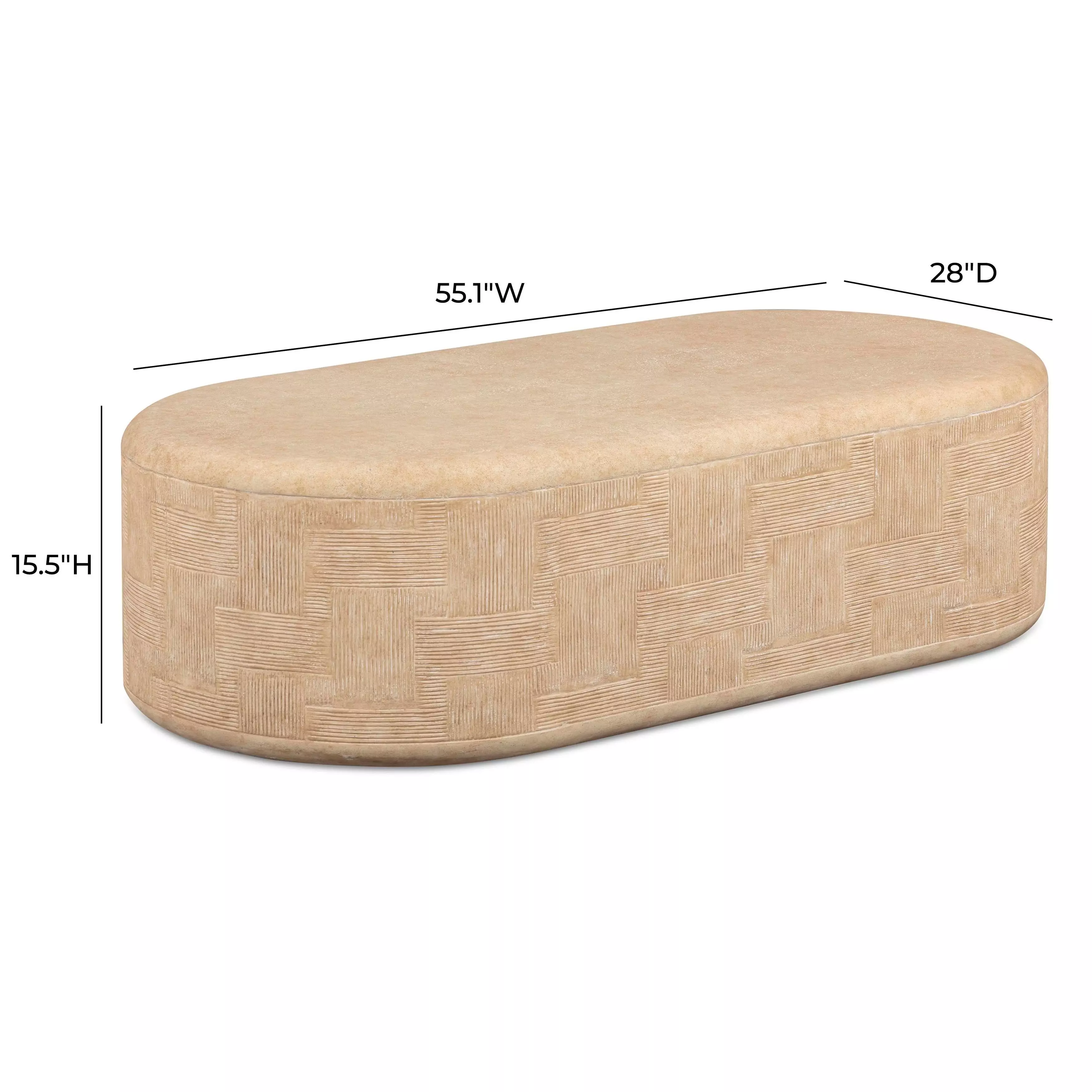 Suraya Faux Travertine Oval Outdoor Concrete Top Coffee Table