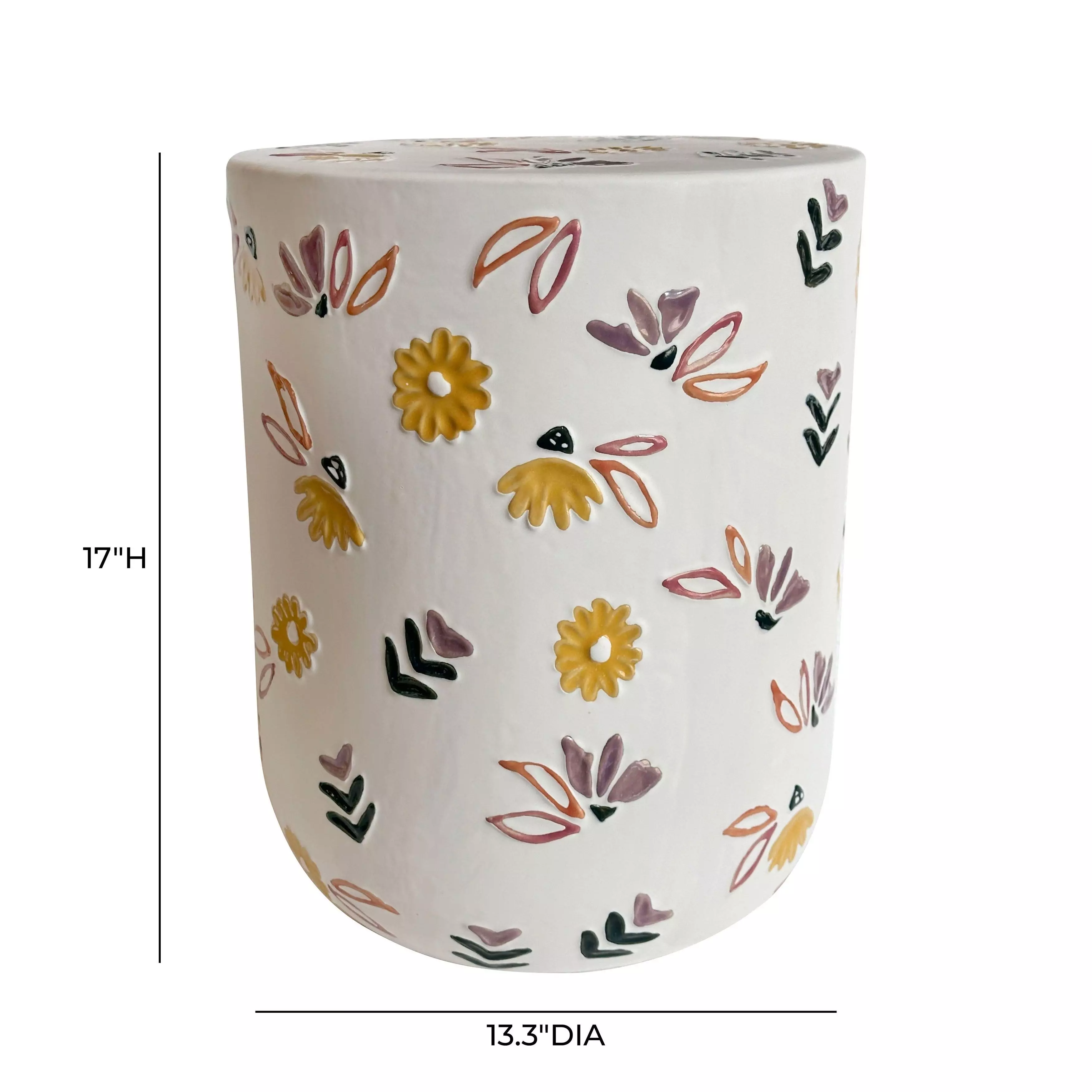 Ceramic White and Orange Round Outdoor Concrete Top Side Table