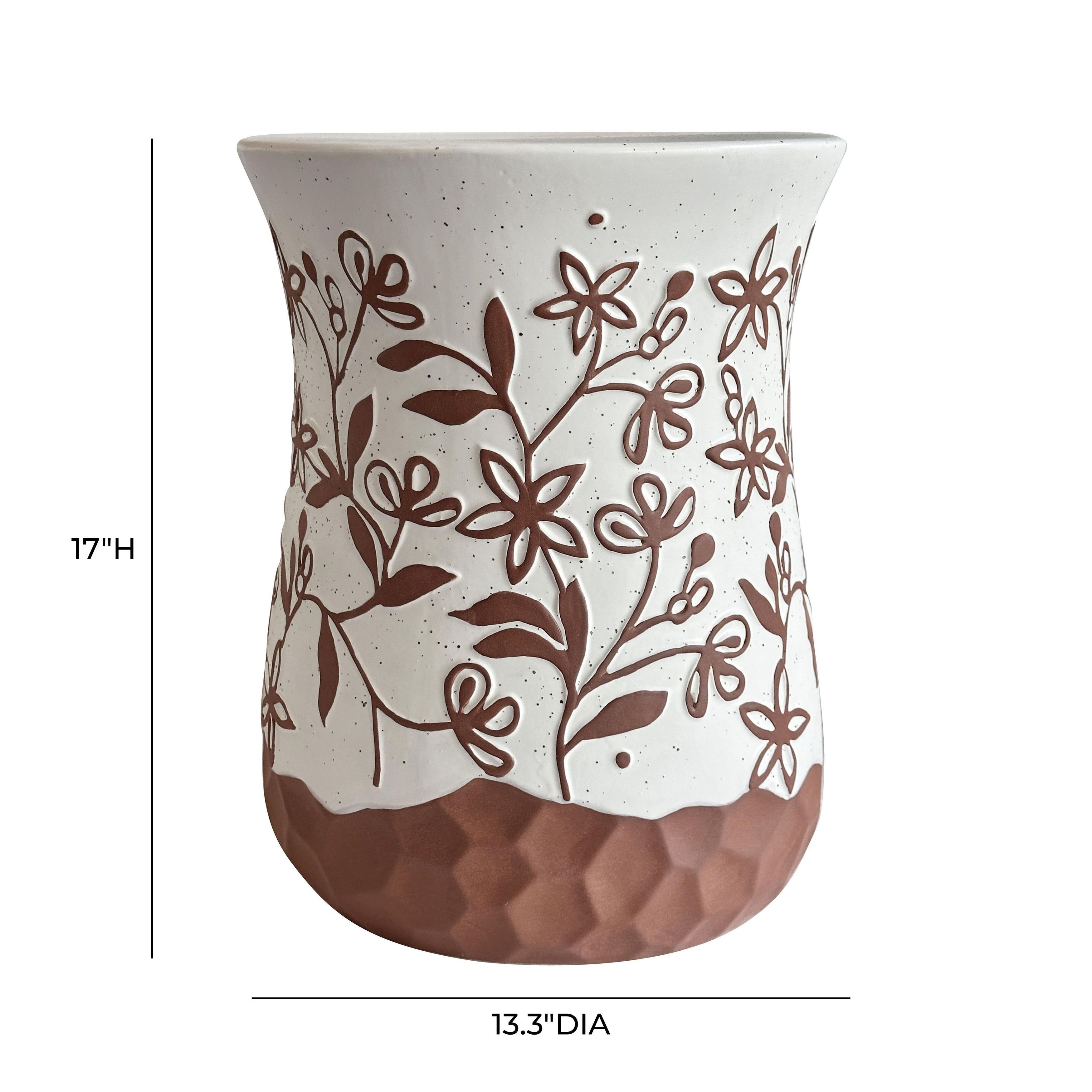 Ceramic White and Terracotta Round Outdoor Side Table