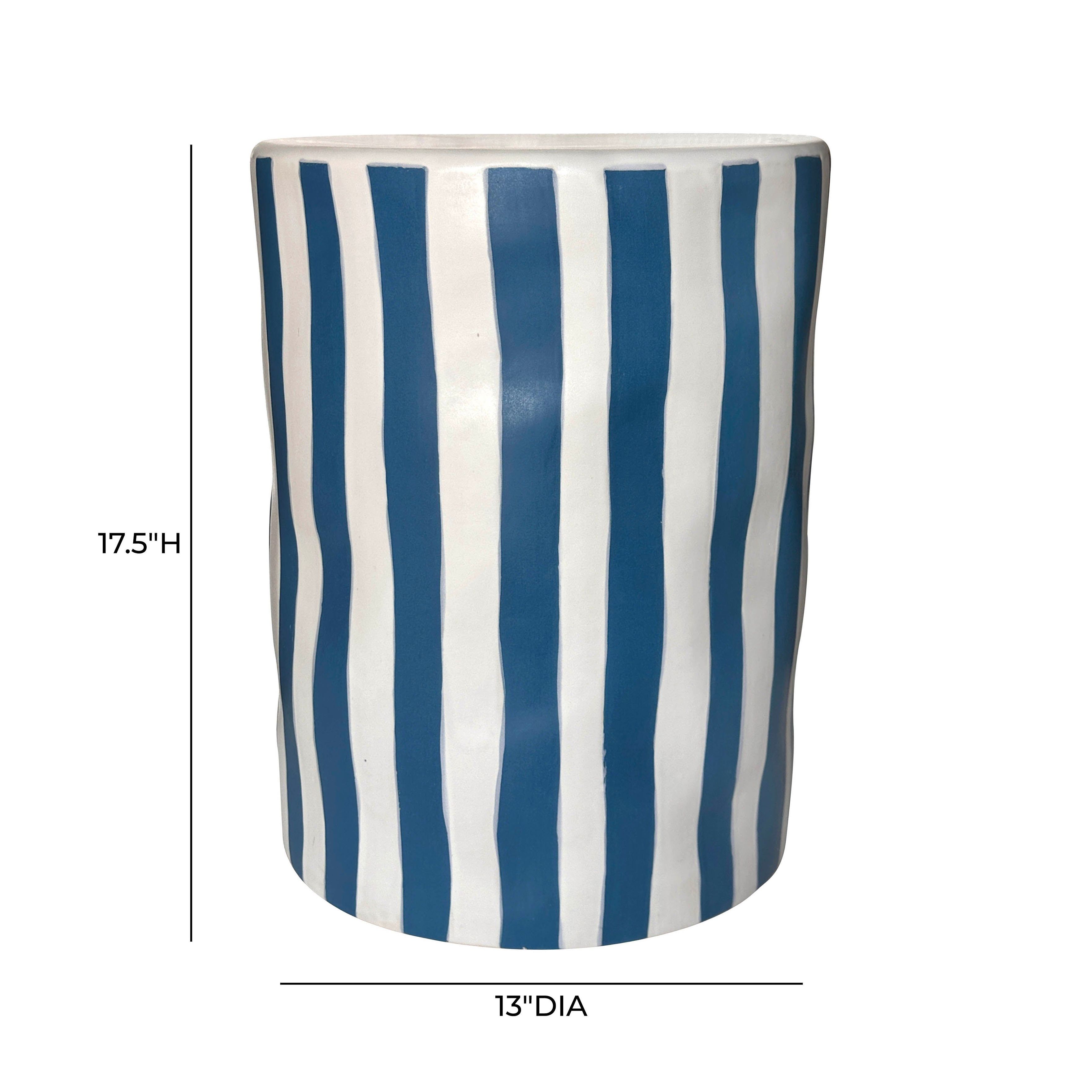 Tempest Blue and White Round Outdoor Side Table