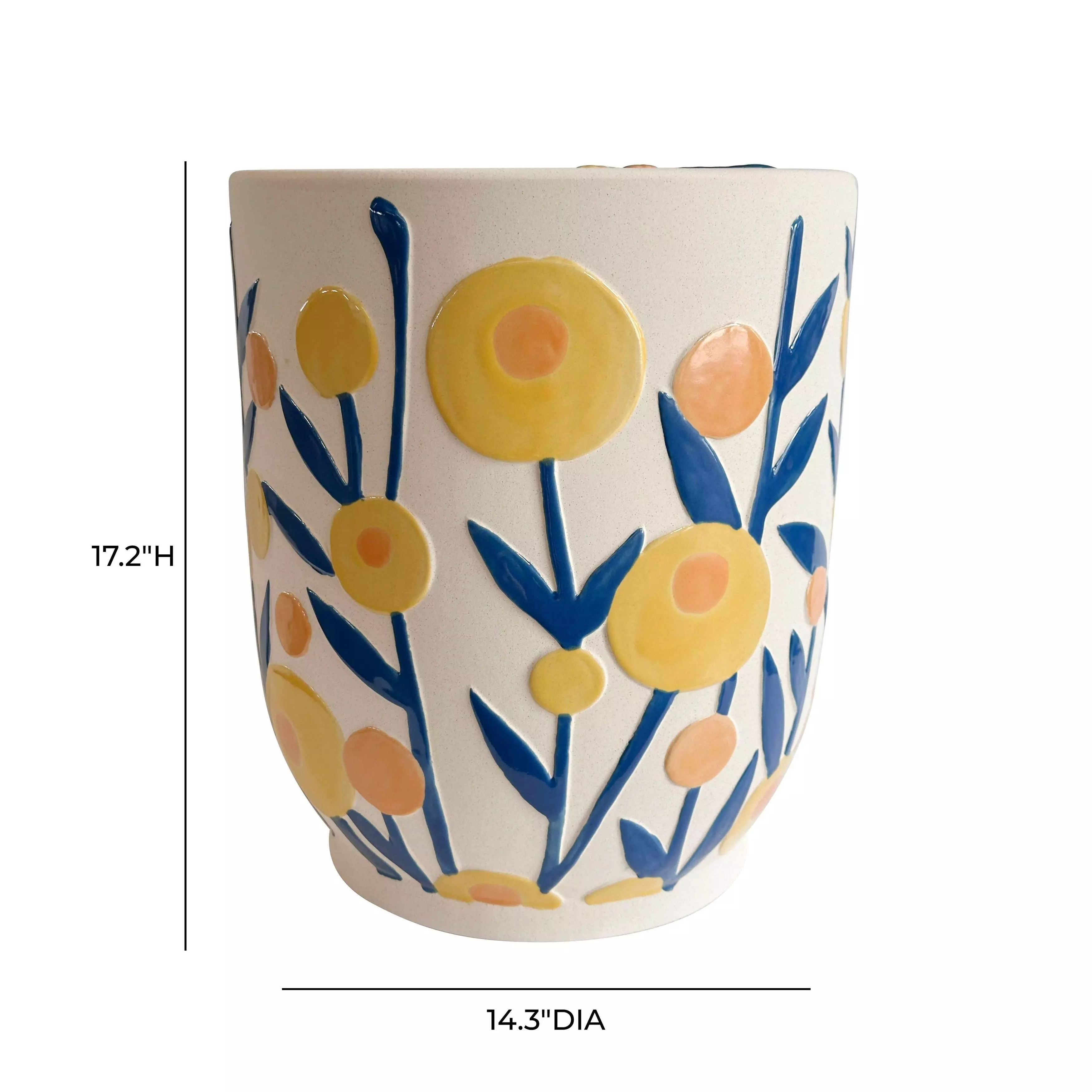 Ceramic White and Yellow Round Outdoor Side Table