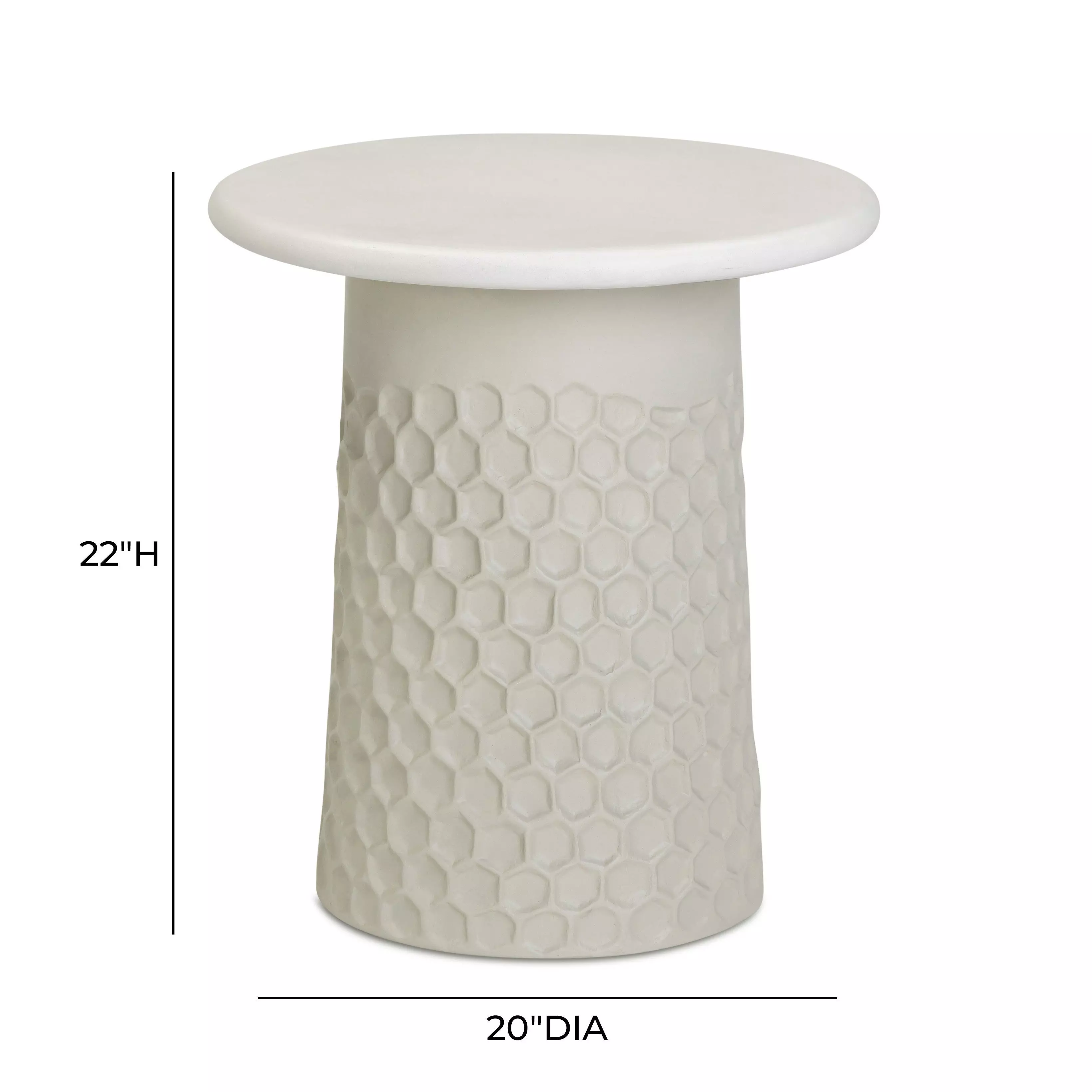 Hessa Antique White Round Outdoor Concrete Top Side Table