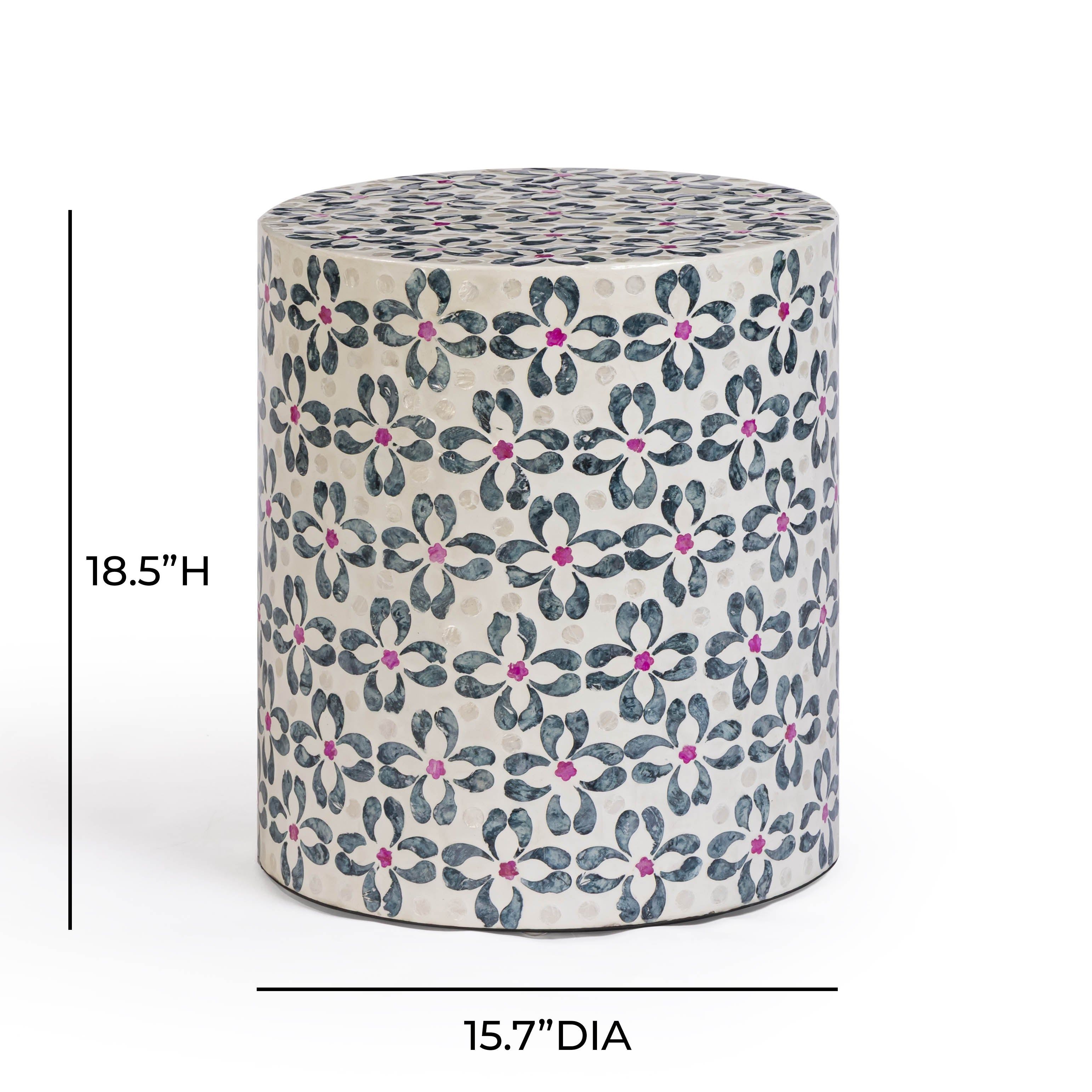Lorna Aqua and White Accent Stool