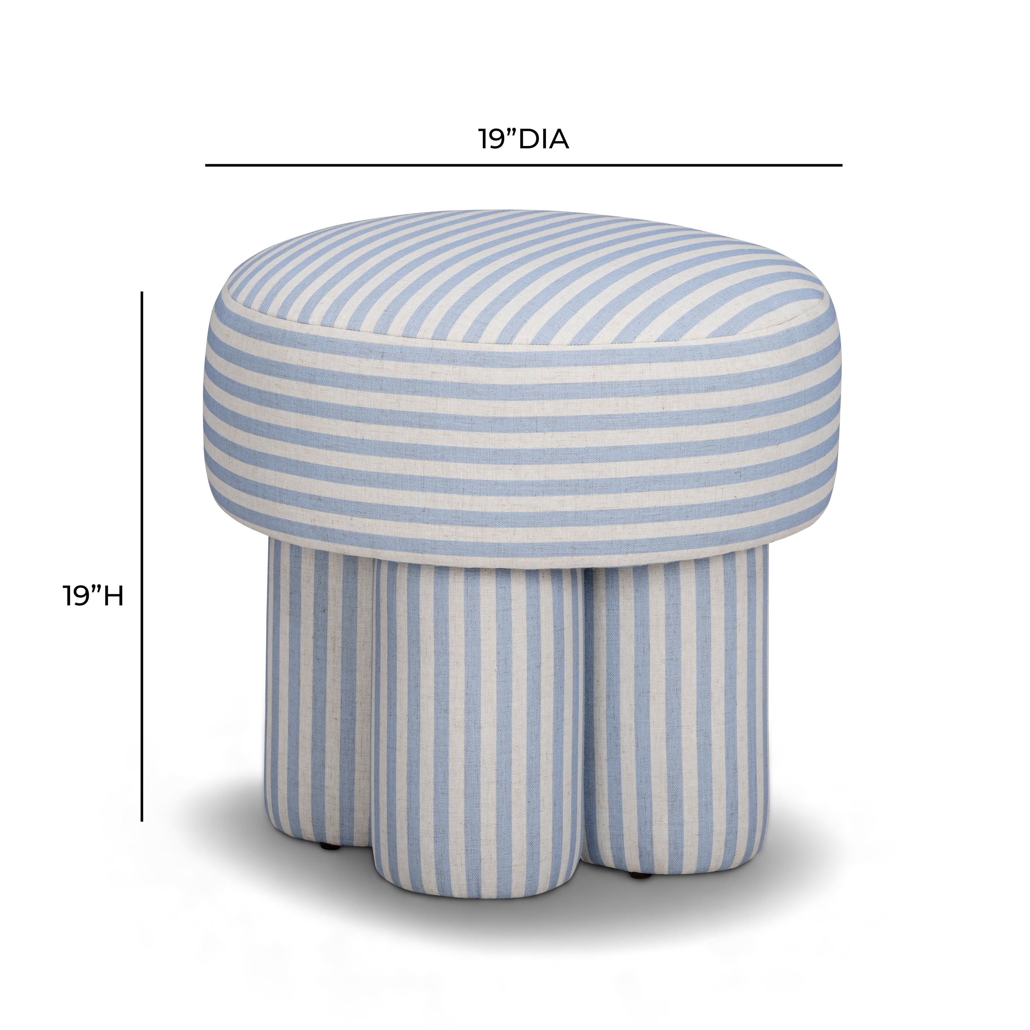 Masha Blue and White Performance Fabric Upholstered Accent Stool