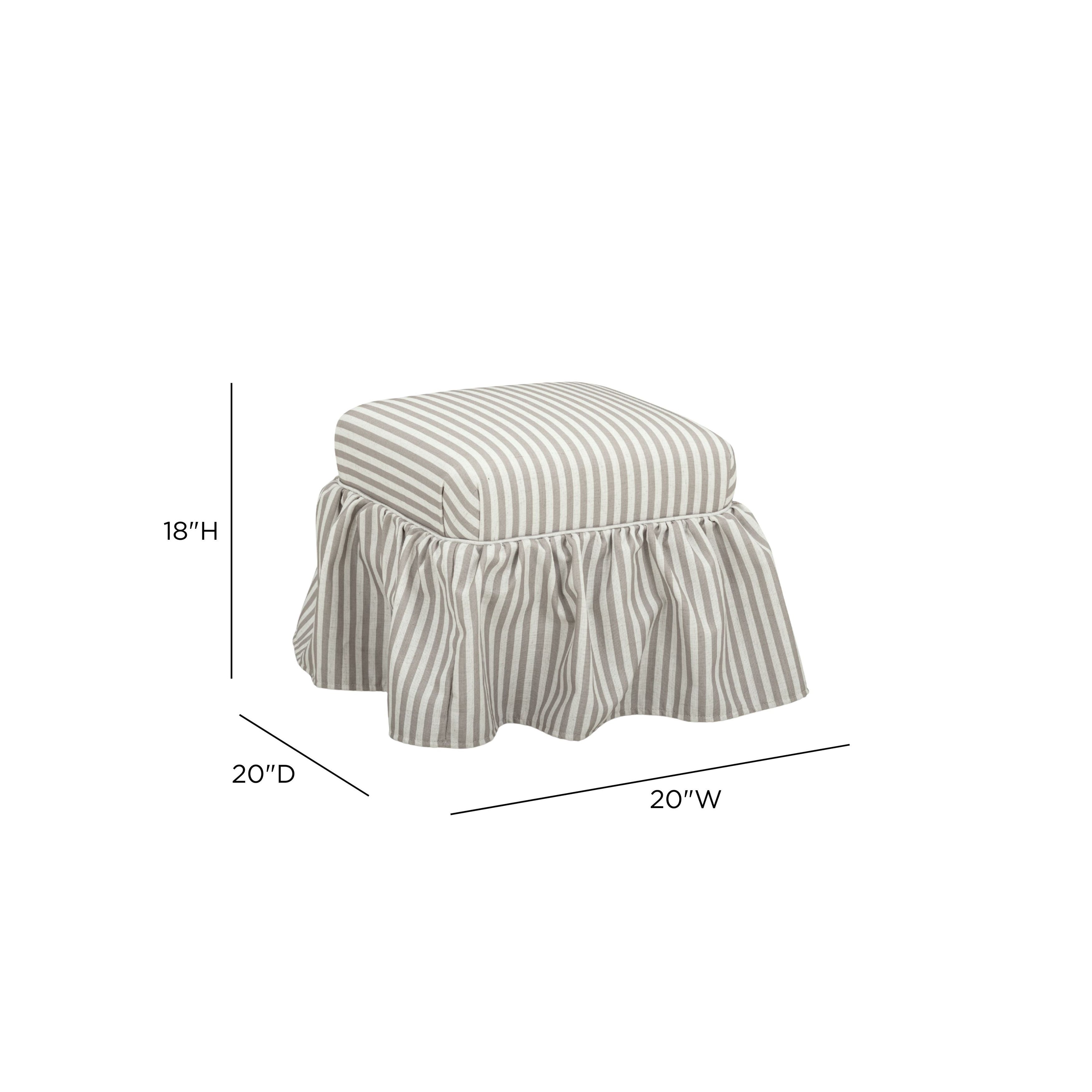 Gertrude Khaki Performance Fabric Upholstered Square Skirted Ottoman