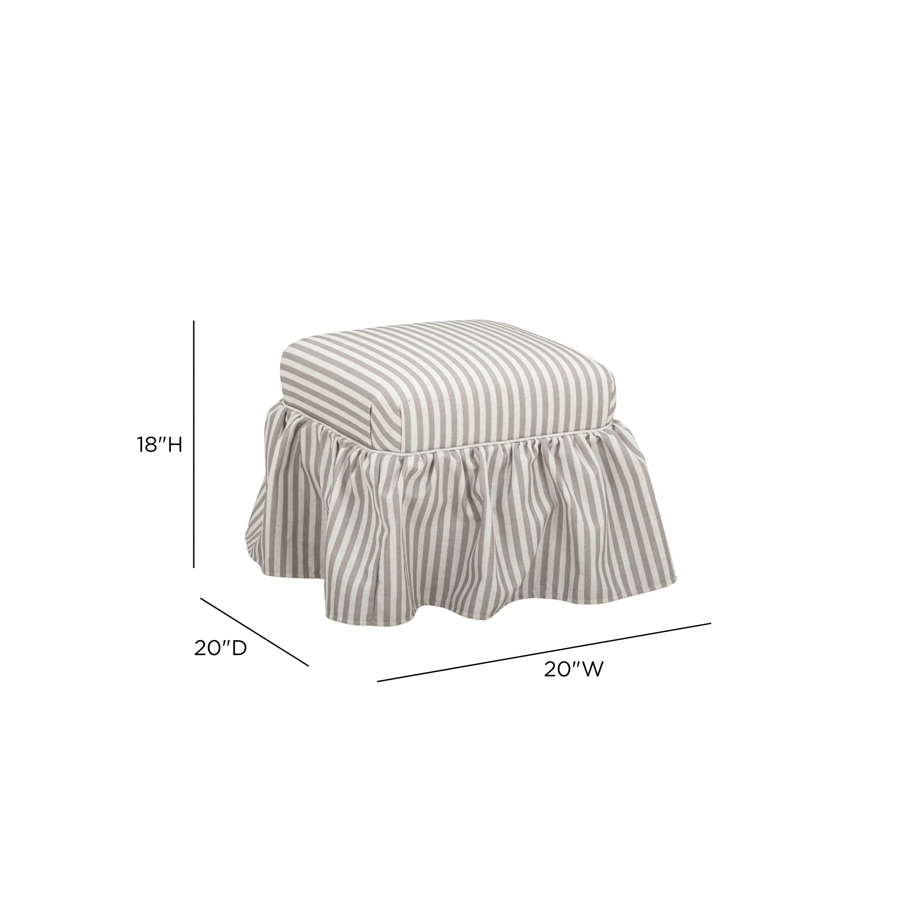 Gertrude Khaki Performance Fabric Upholstered Square Skirted Ottoman