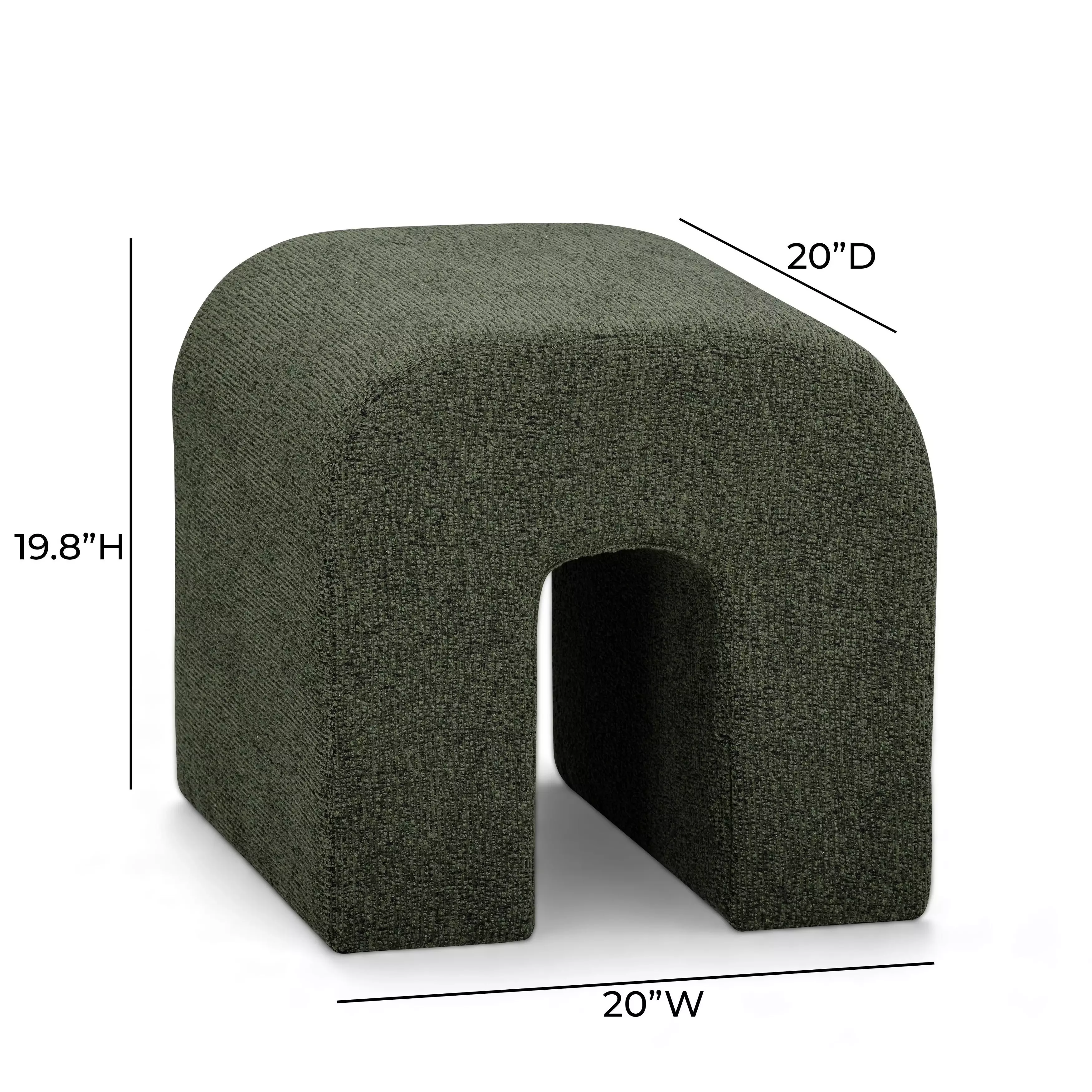 Desi Green Performance Fabric Upholstered Square Ottoman