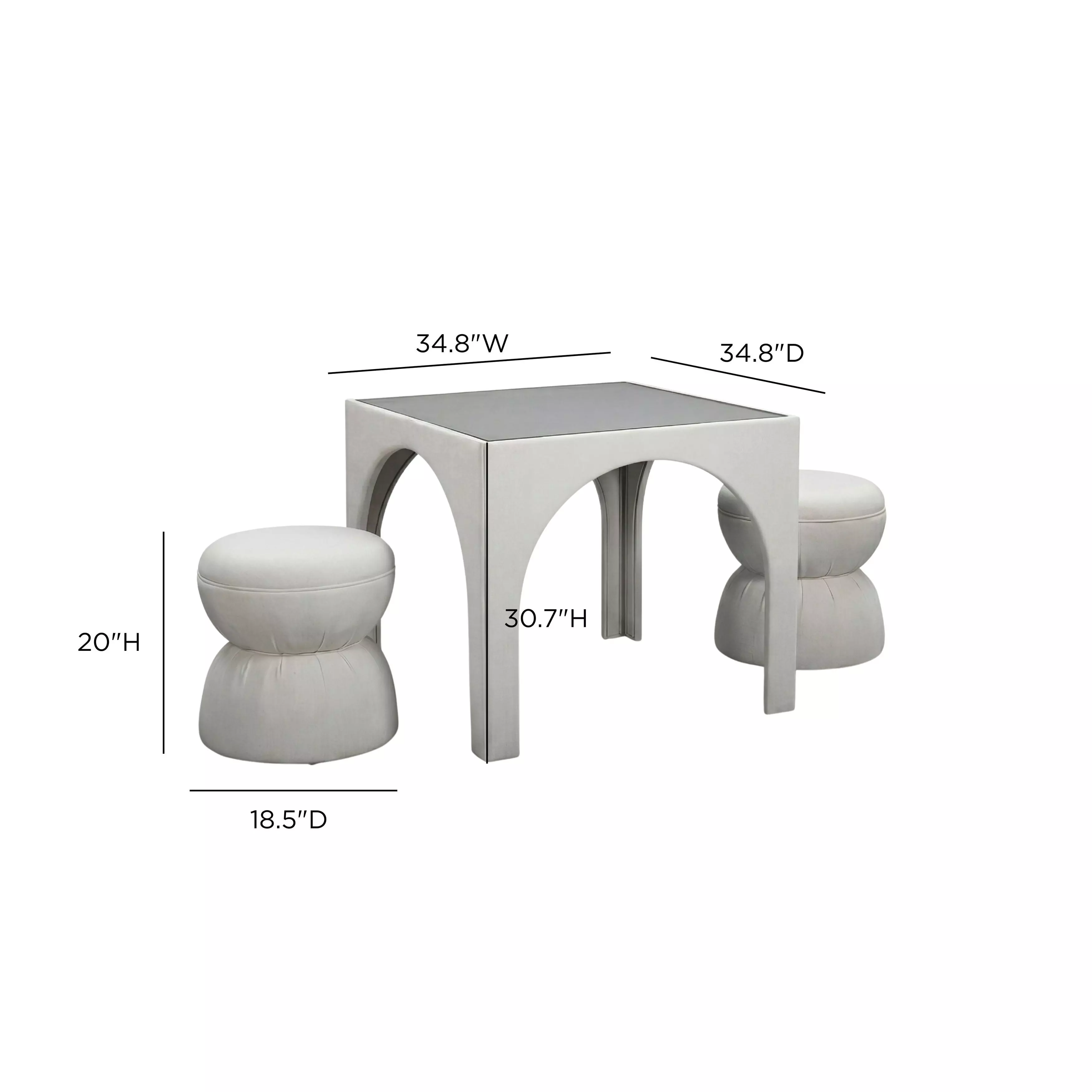 Tomlin Cream Performance Fabric 35" Square Game Table and Round Ottoman Set of 2