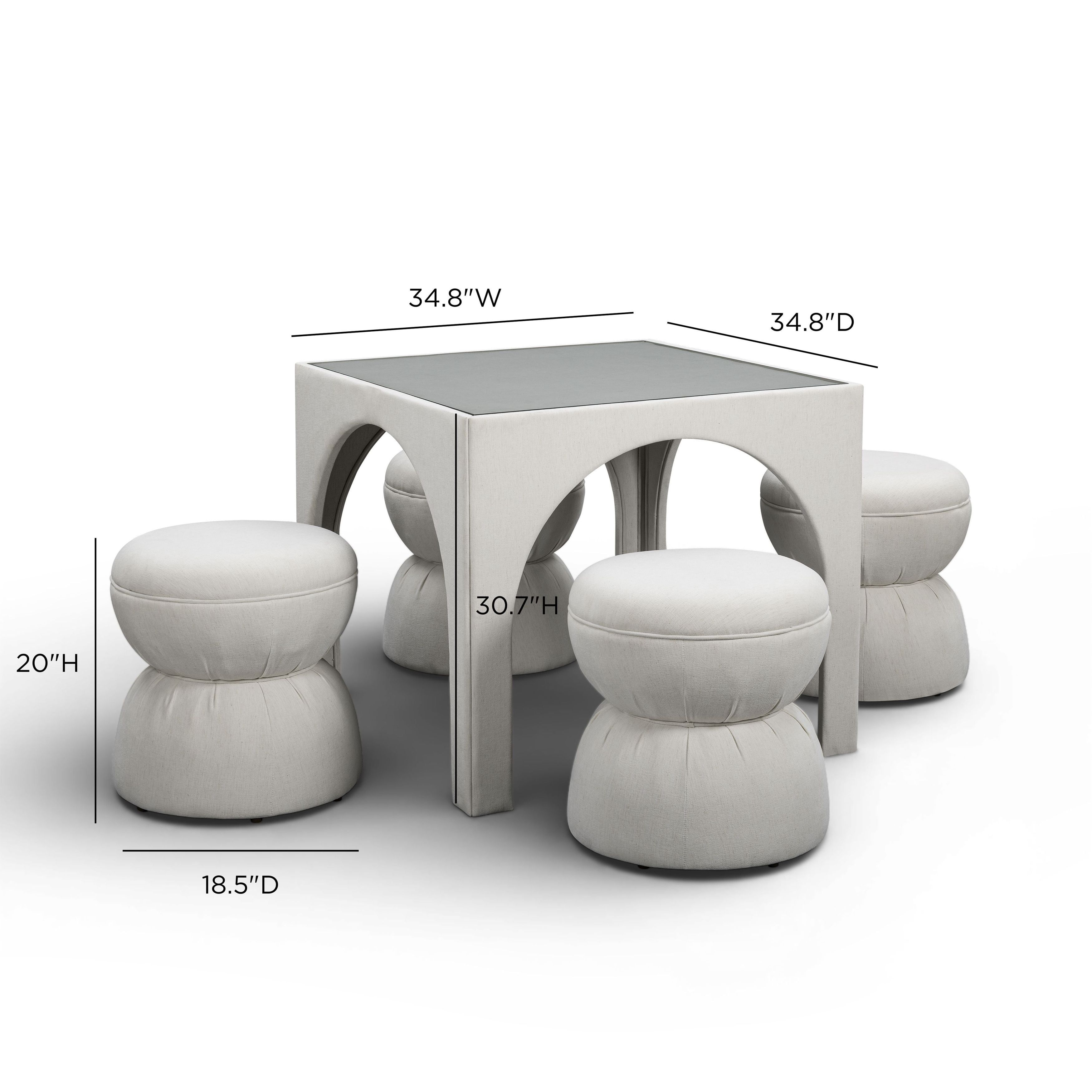 Tomlin Cream Performance Fabric 35" Square Game Table and Round Ottoman Set of 2