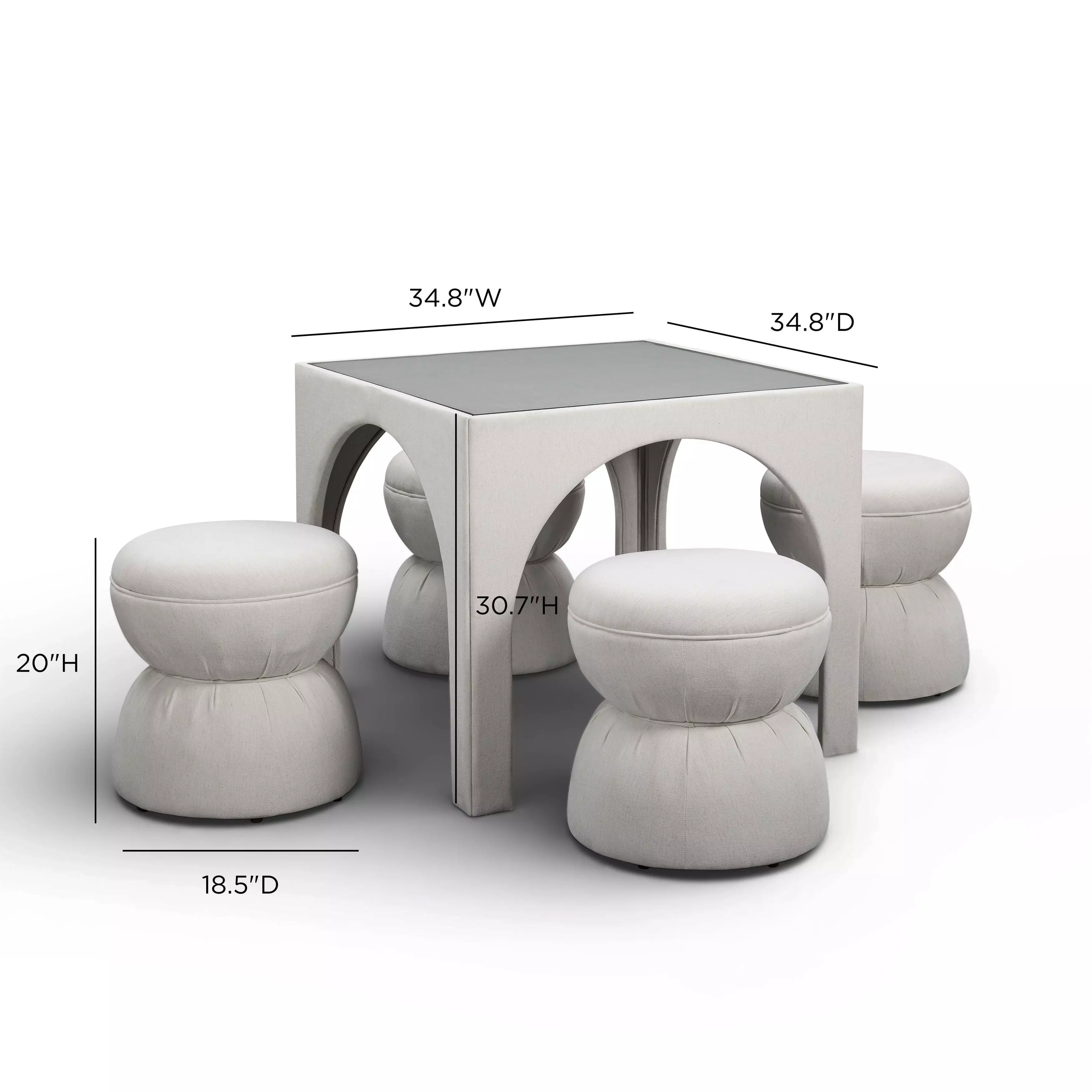 Tomlin Cream Performance Fabric 35" Square Game Table and Round Ottoman Set of 2