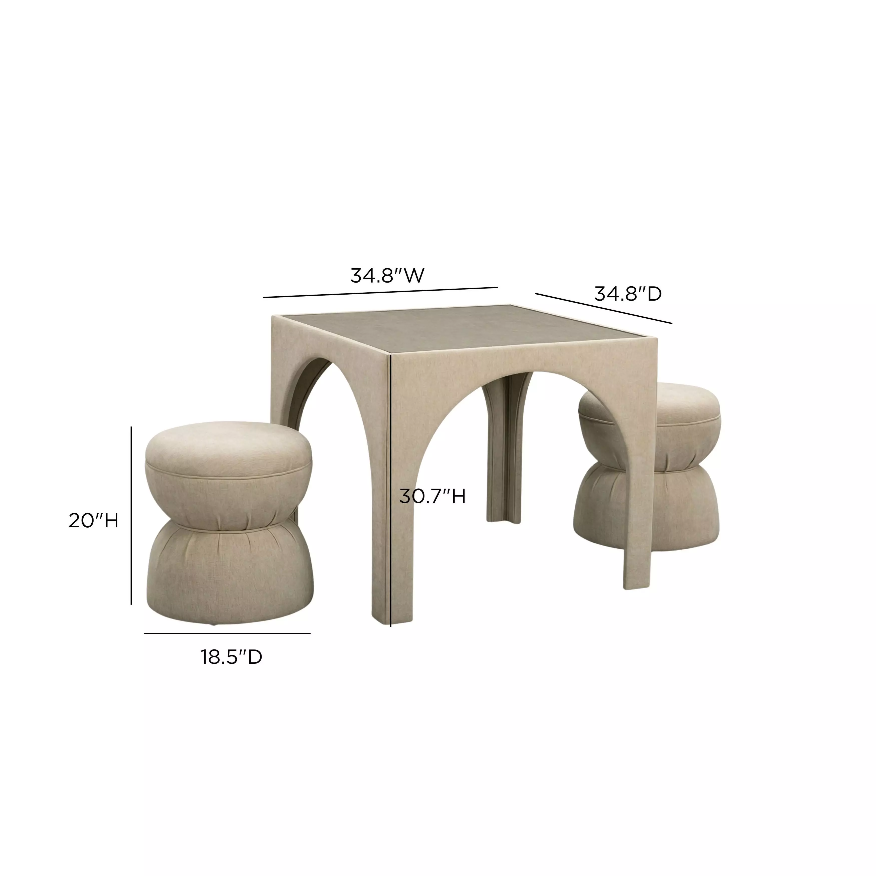 Tomlin Tan Performance Fabric 35" Square Game Table and Round Ottoman Set of 2