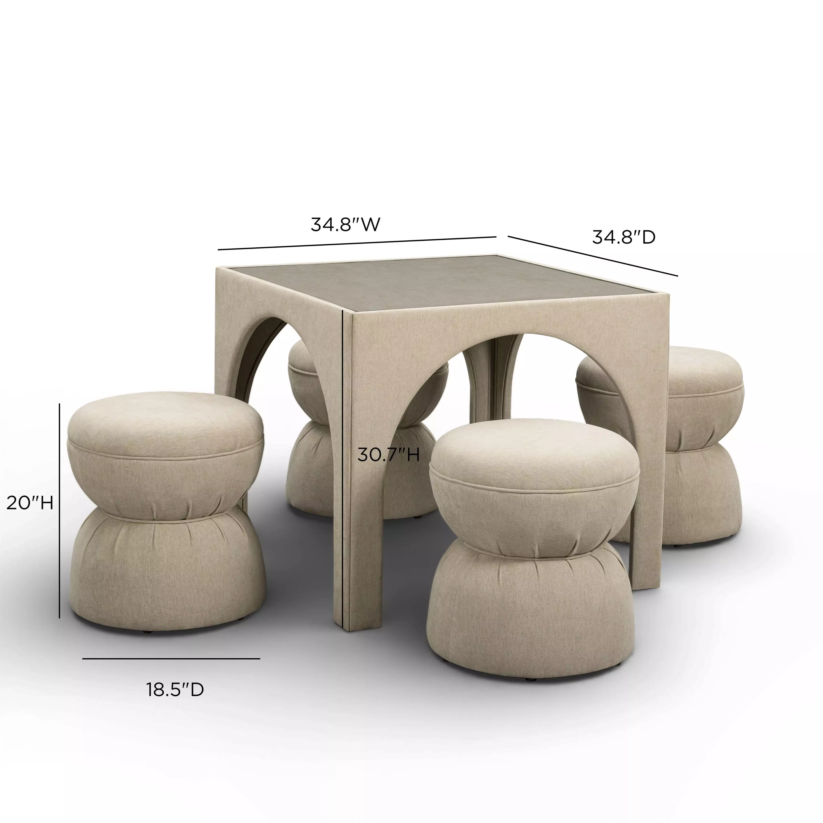 Tomlin Tan Performance Fabric 35" Square Game Table and Round Ottoman Set of 2