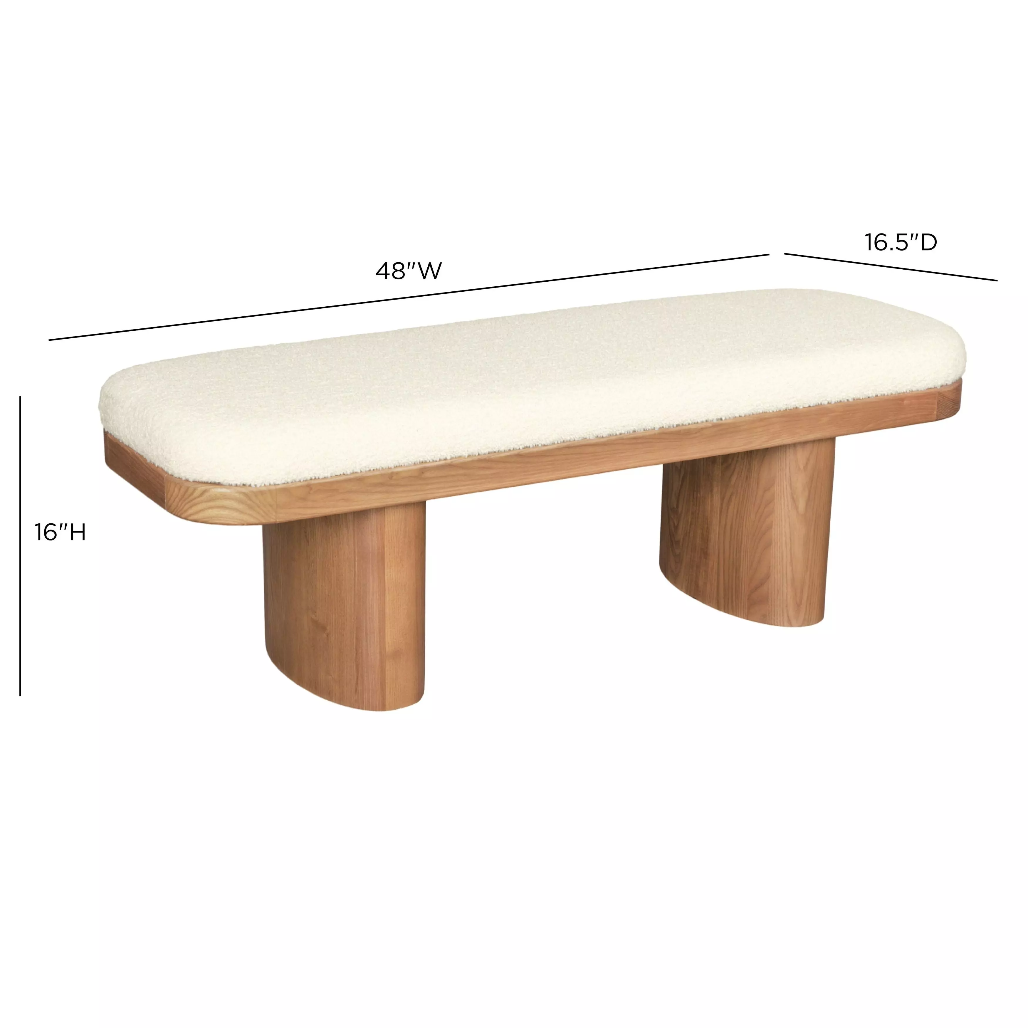 Ollie White Boucle Wooden Bench
