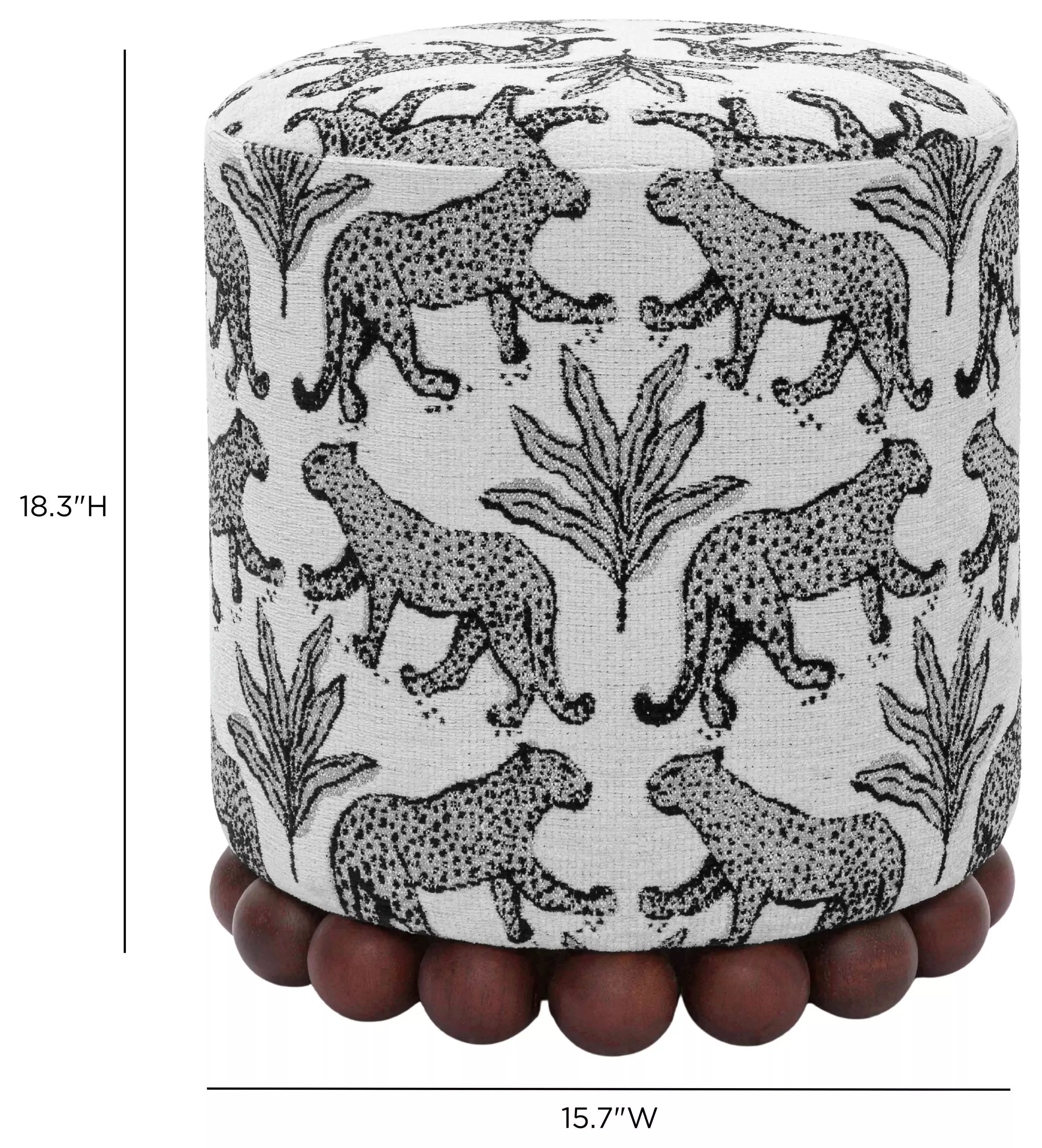 Dex Cream Leopard Jacquard Ottoman