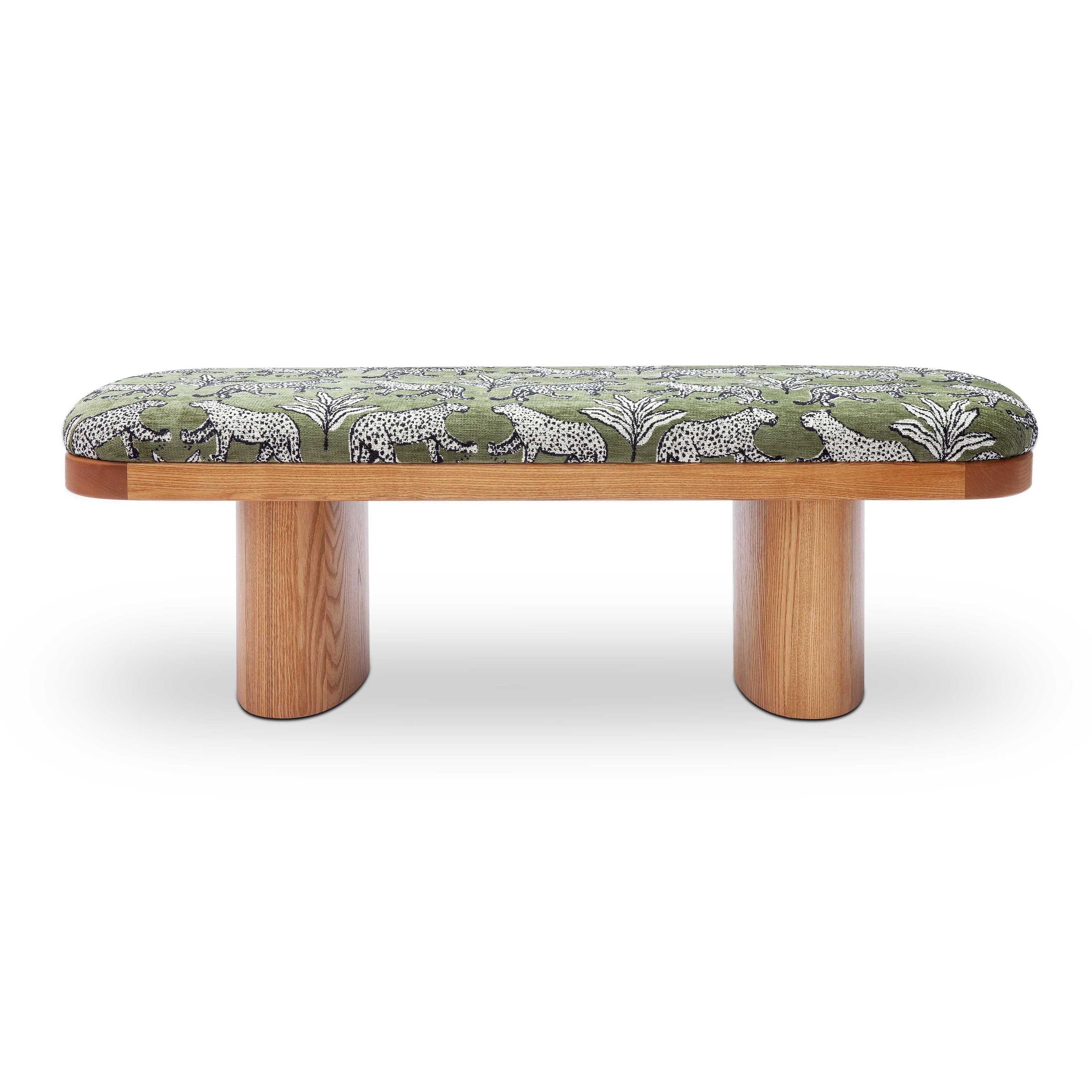 Ollie Olive Green Leopard Jacquard Bench From TOV | Coleman Furniture Ollie Olive Green Leopard Jacquard Bench From TOV | Coleman Furniture