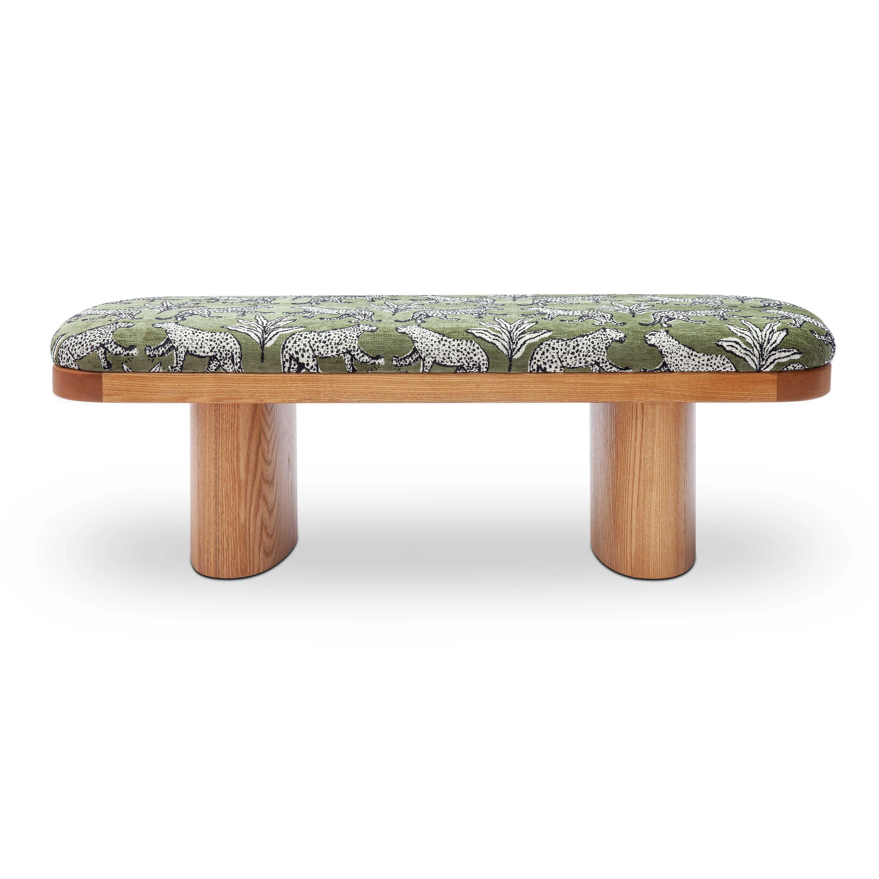 Ollie Olive Green Leopard Jacquard Bench From TOV | Coleman Furniture