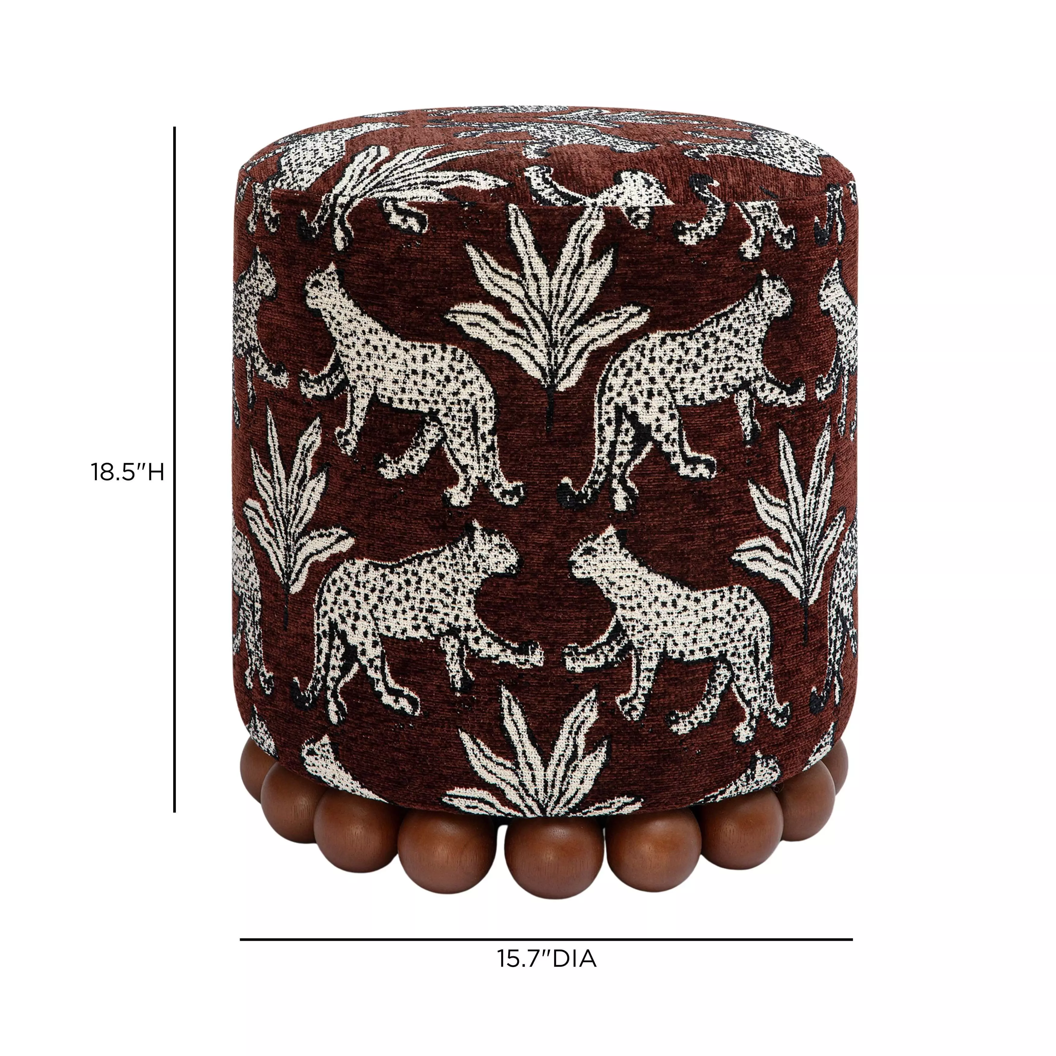 Dex Brown and White Leopard Jacquard Performance Fabric Upholstered Round Ottoman