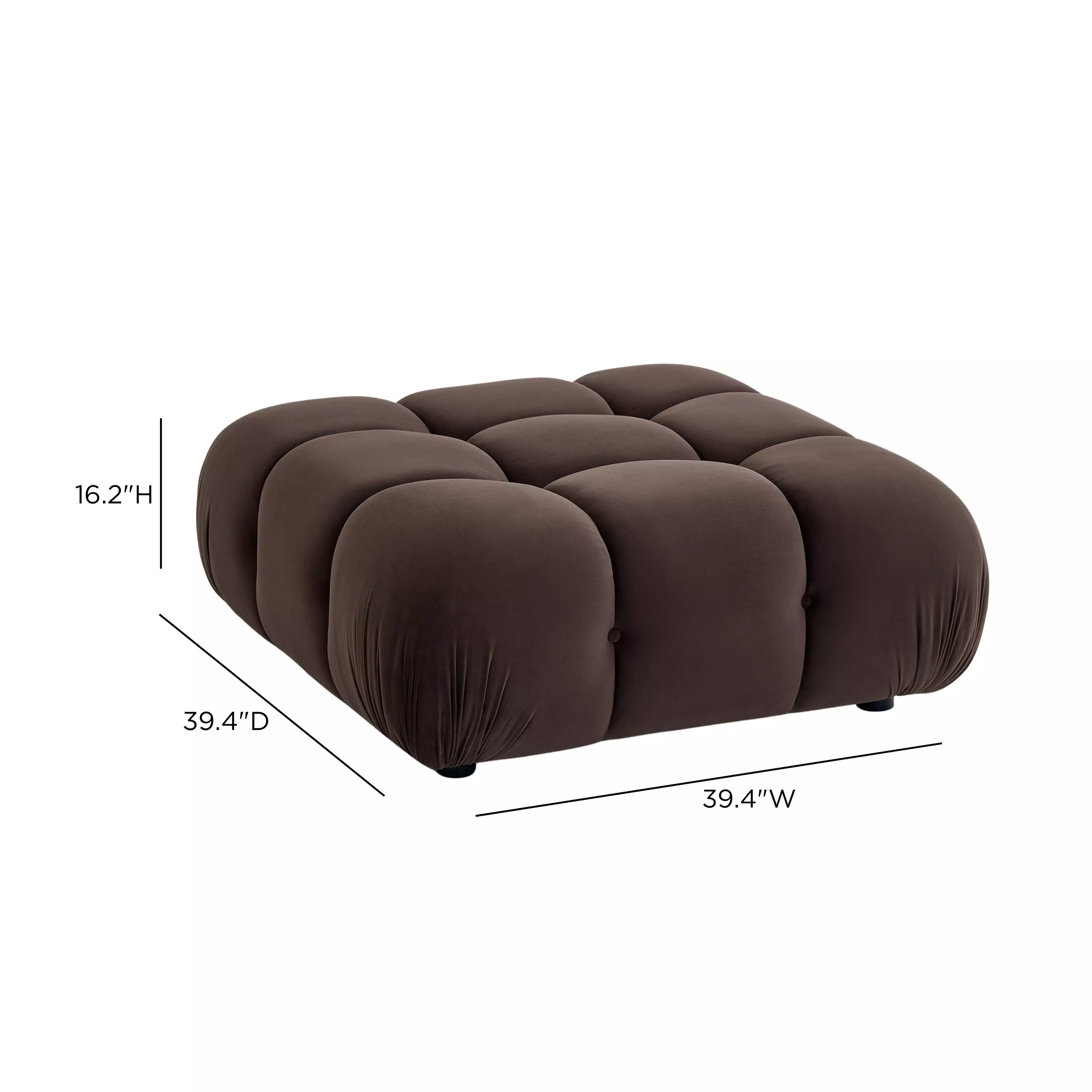 Calliope Dark Brown Performance Velvet Upholstered Square Modular Ottoman
