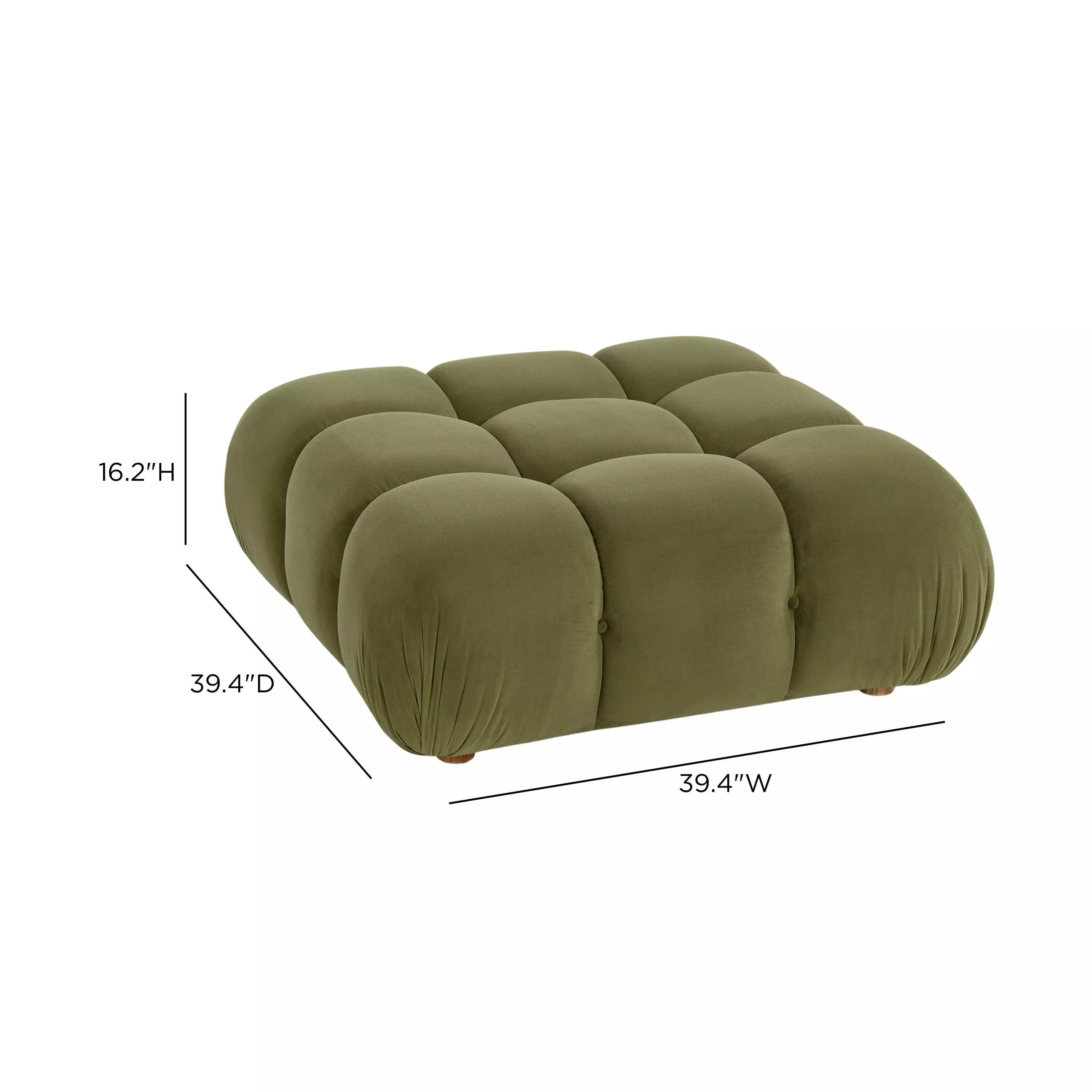Calliope Olive Green Performance Velvet Upholstered Square Modular Ottoman