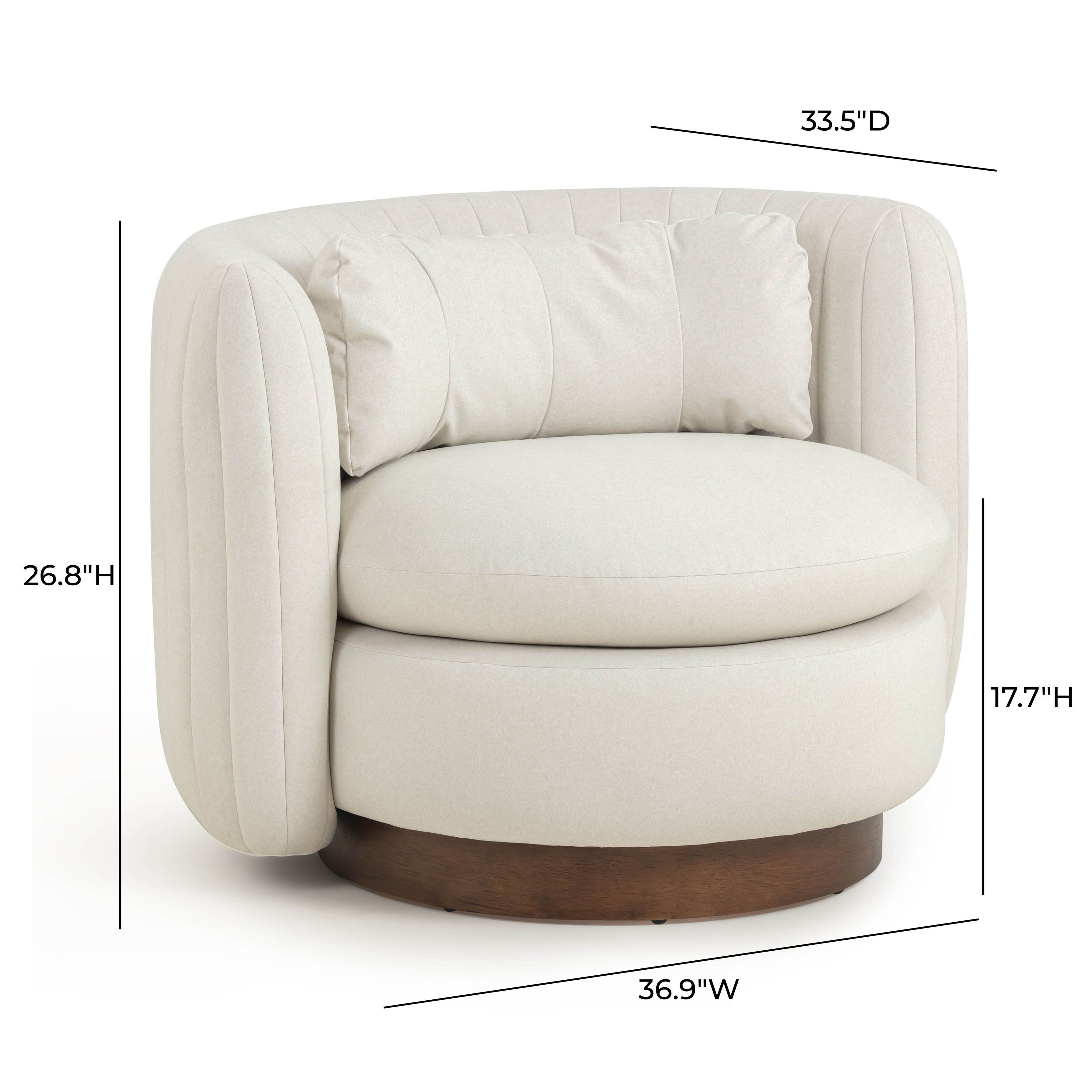 Nura Cream Performance Fabric Upholstered Swivel Accent Chair with Pillow