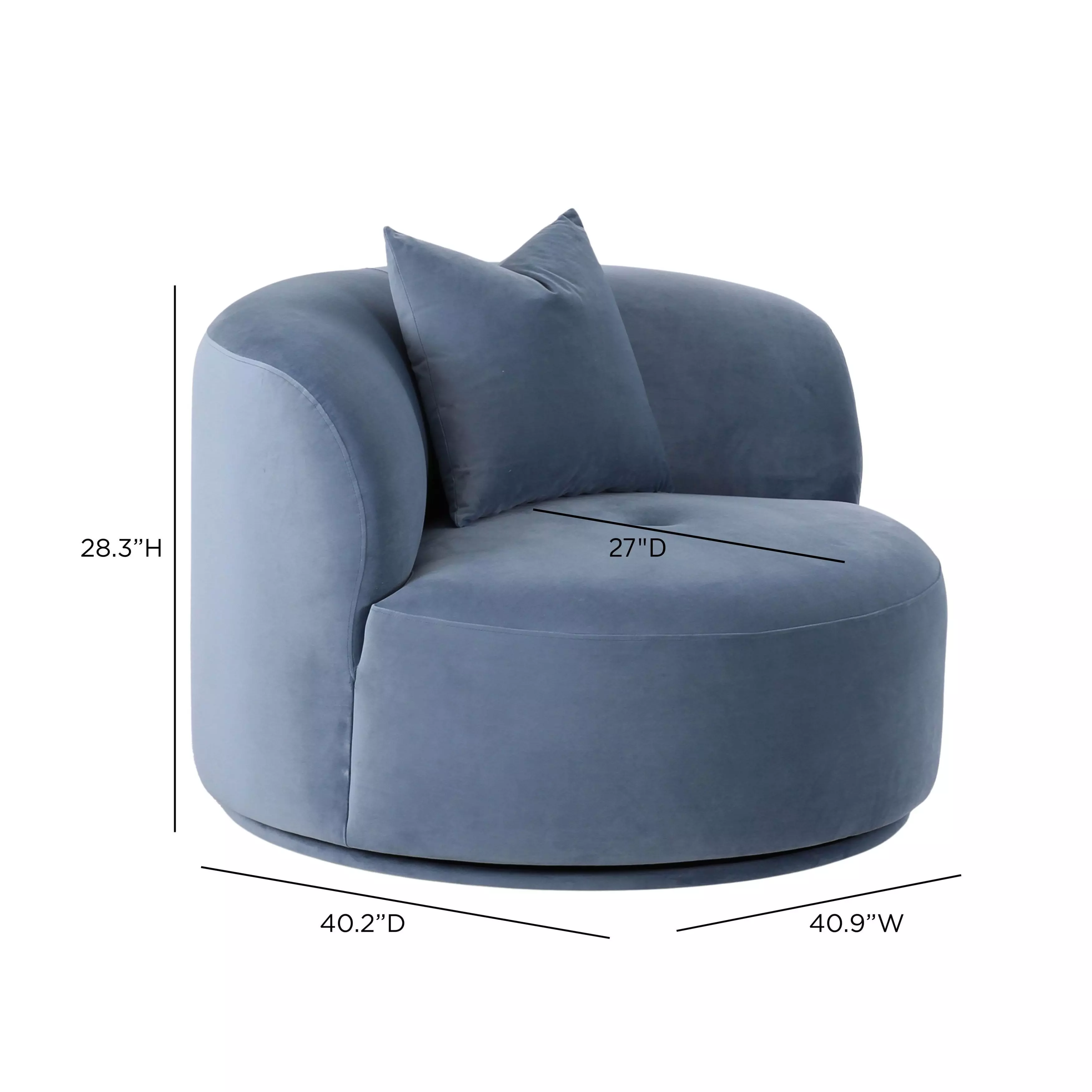 Fickle Bluestone Performance Velvet Upholstered Swivel Accent Chair with Pillow