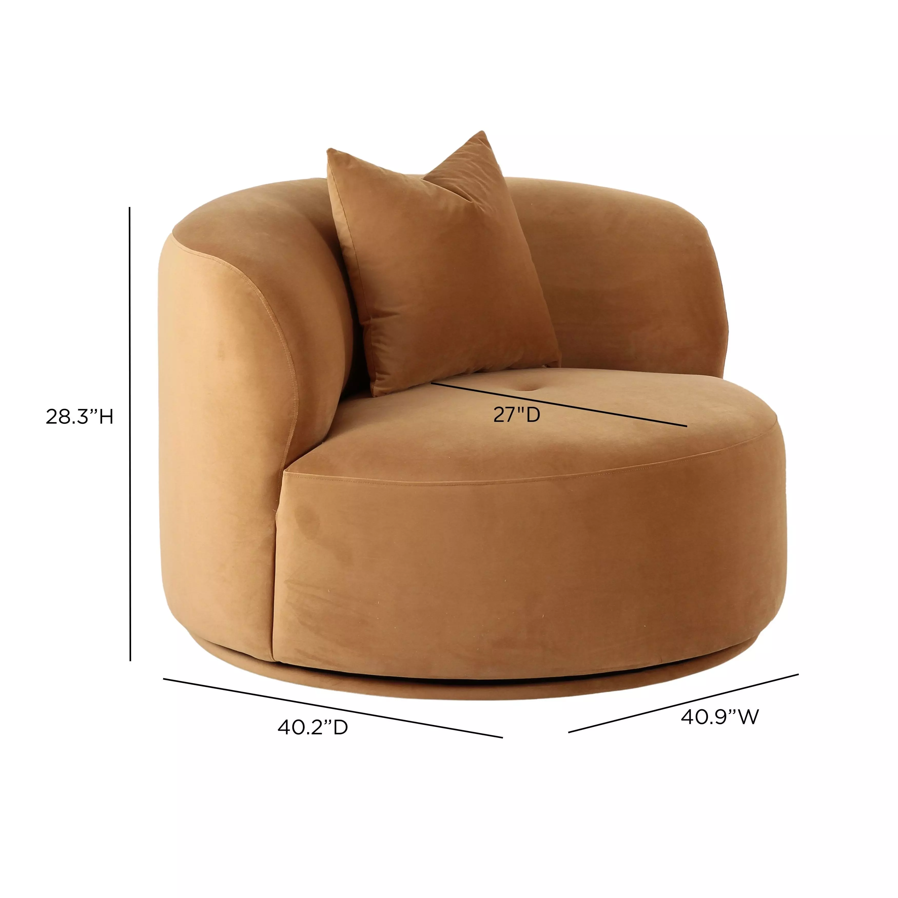 Fickle Camel Performance Velvet Upholstered Swivel Accent Chair with Pillow