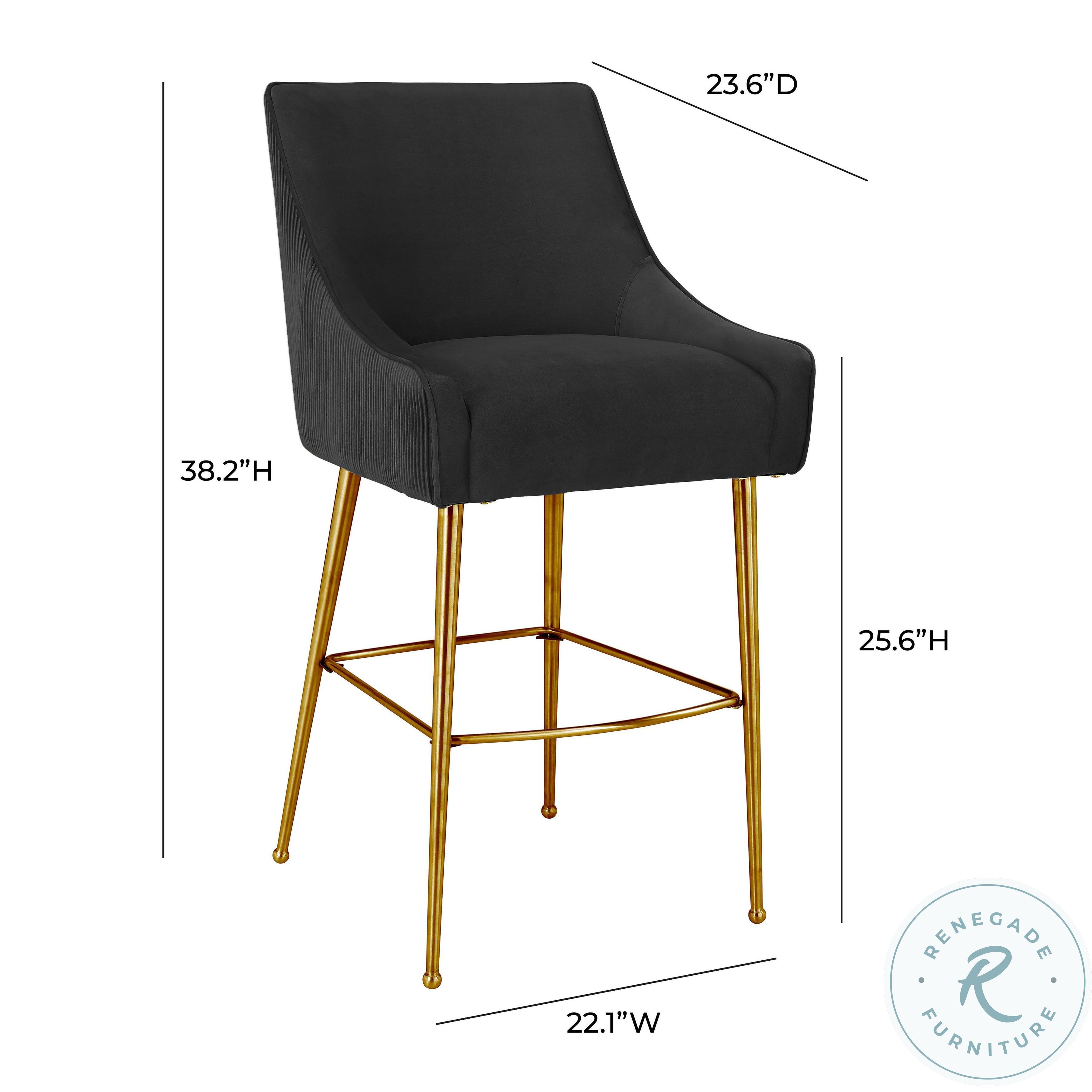 Beatrix Pleated Black Velvet Counter Height Stool From TOV Coleman