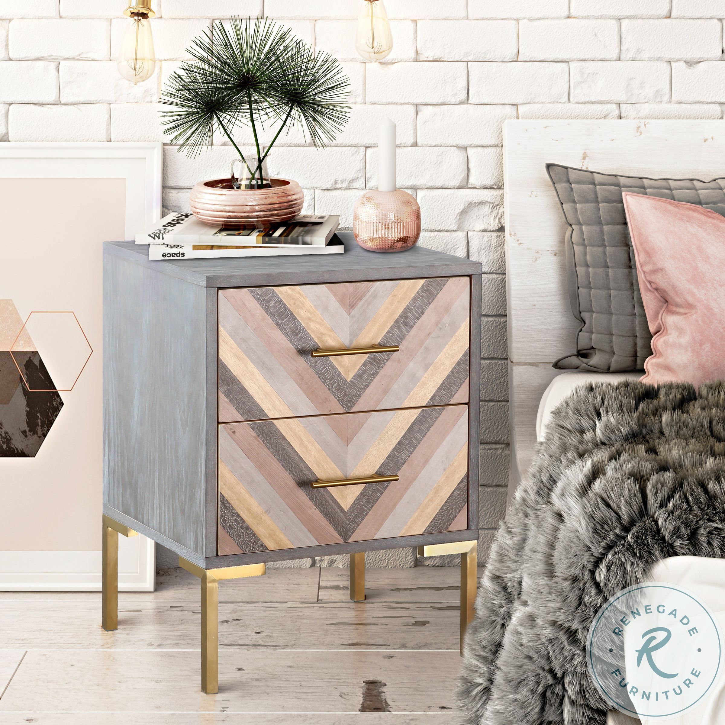 Quinn Gray and Gold Nightstand from TOV Coleman Furniture