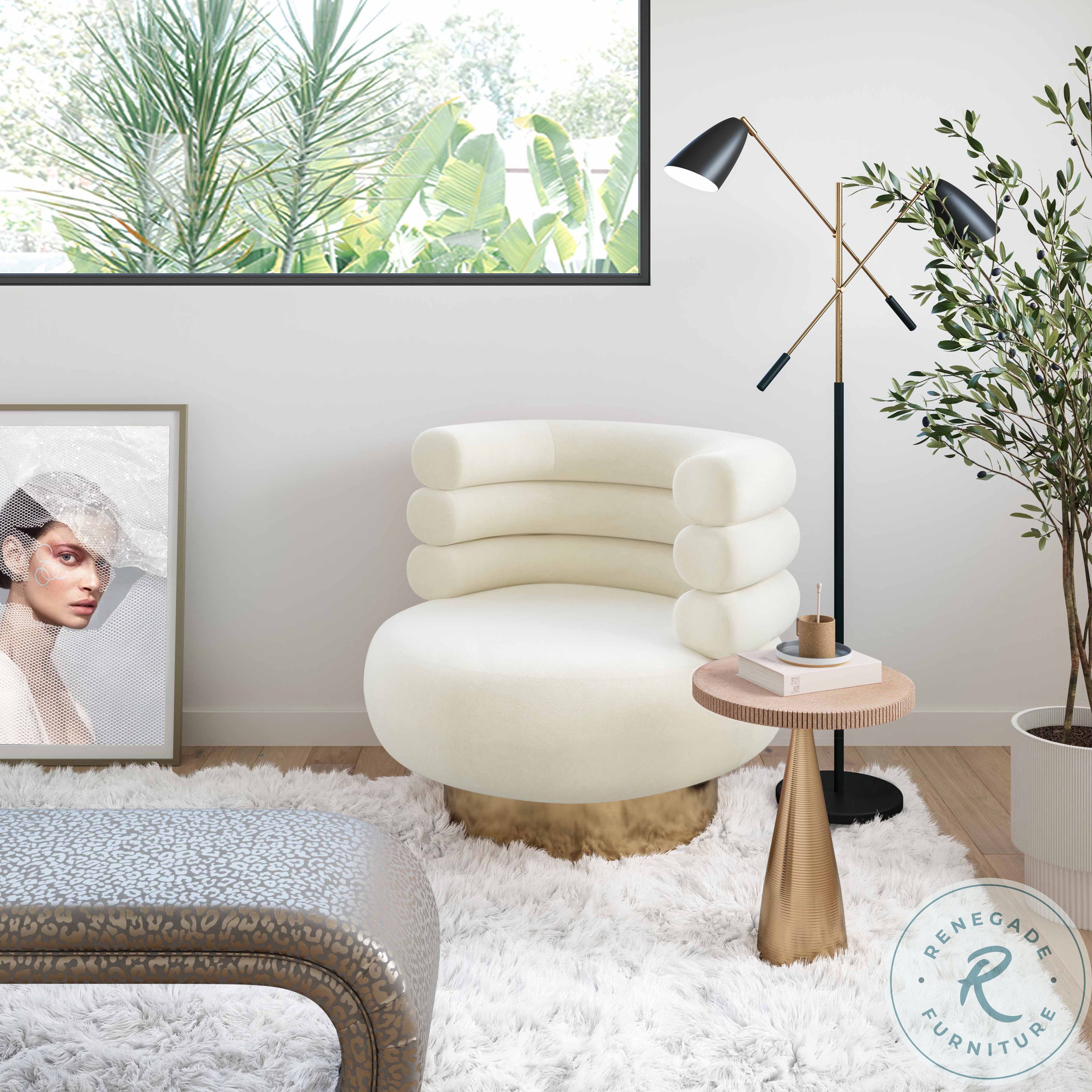 Naomi Cream Velvet Swivel Chair From TOV Coleman Furniture