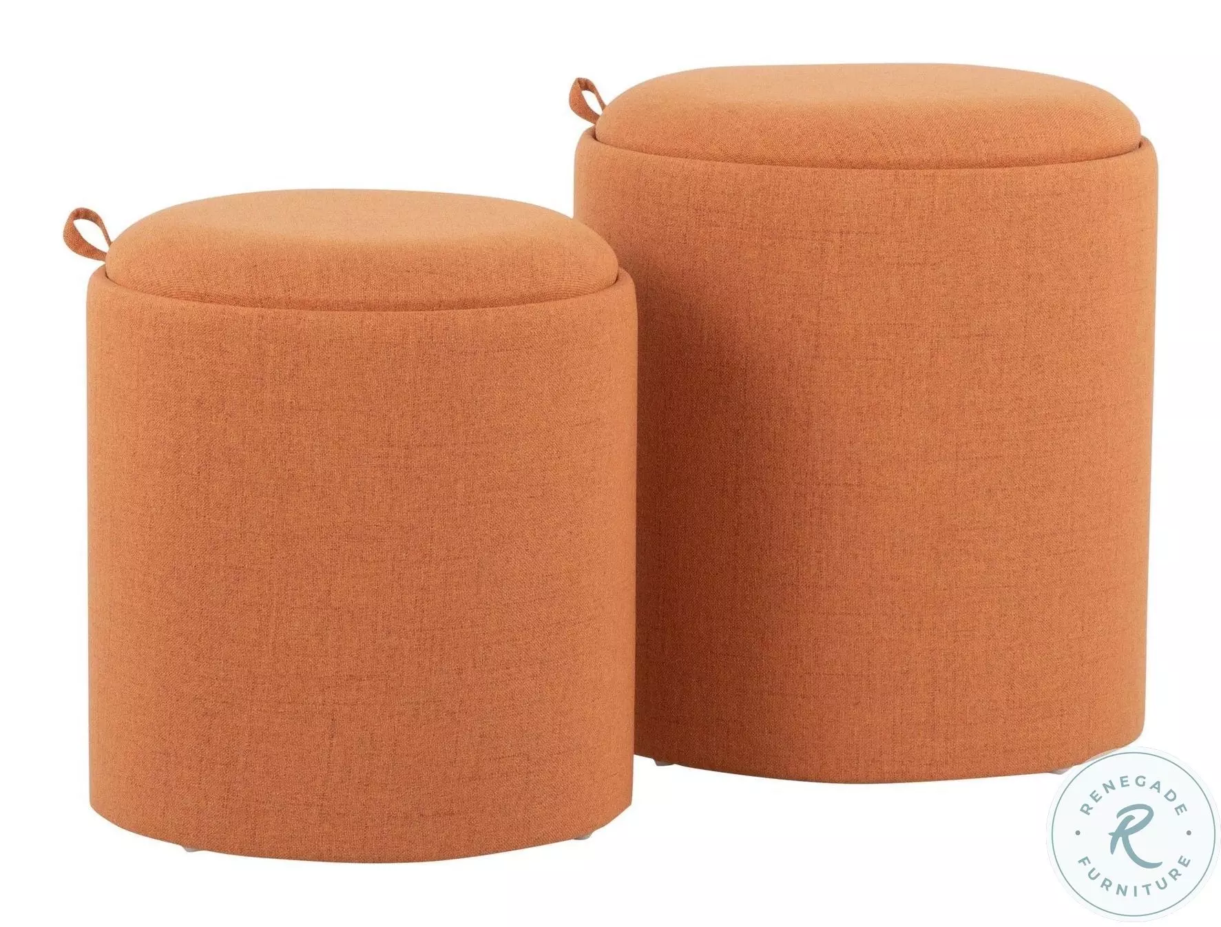 Tray Orange Fabric And Natural Wood Nesting Ottoman Set of 2 From