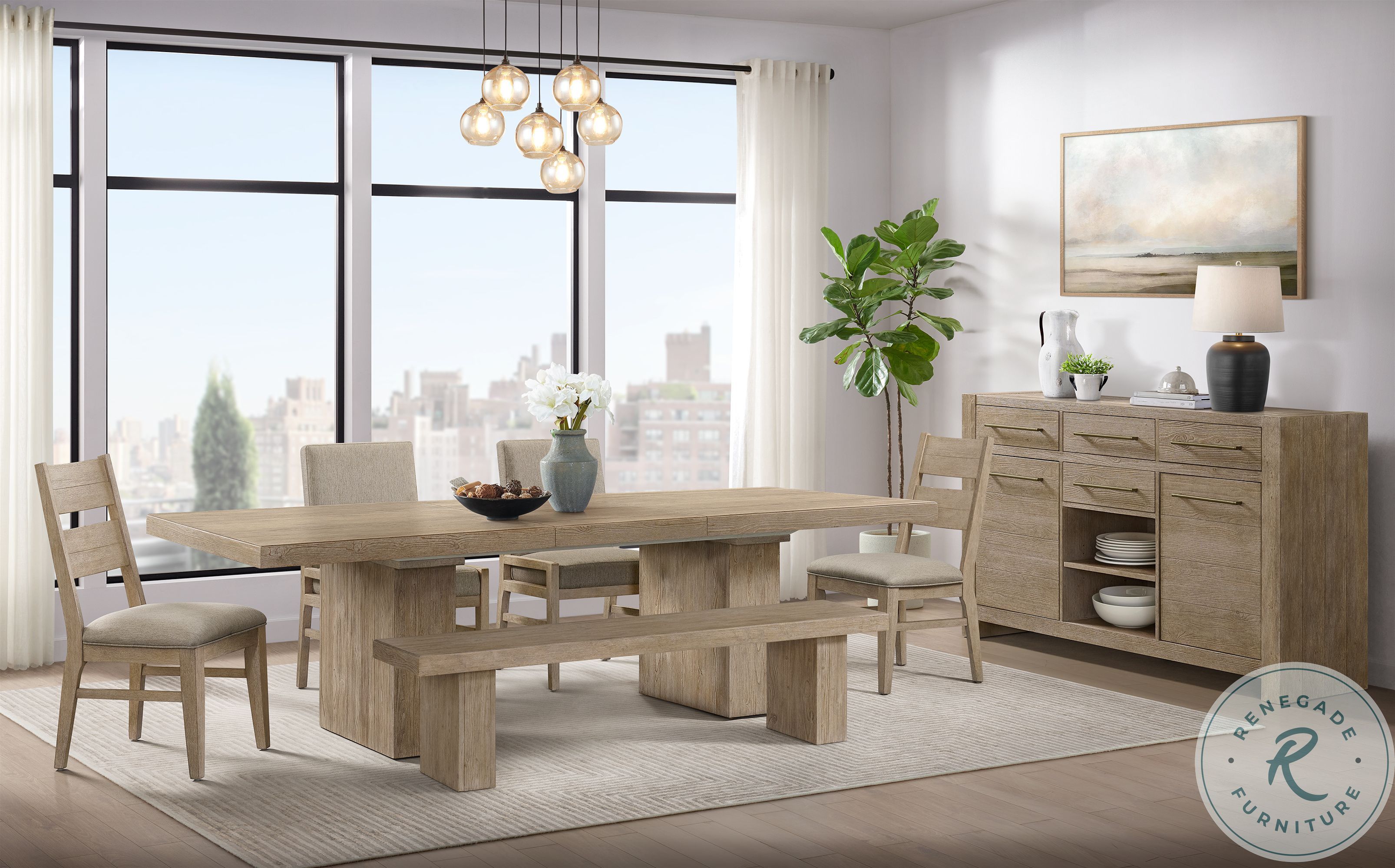 Nash Weathered Sand Extendable Trestle Dining Table Intercon