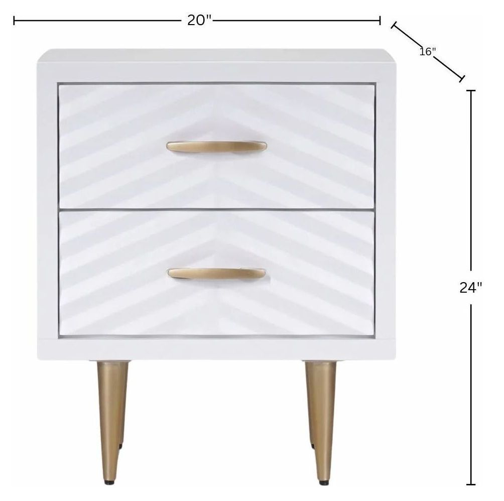 Trixie White and Gold 2 Drawer Nightstand