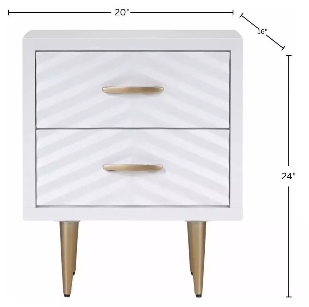 Trixie White and Gold 2 Drawer Nightstand