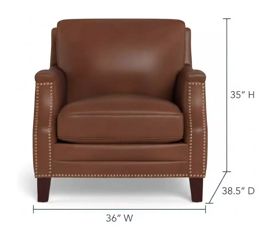 Camden Pecan Leather Upholstered Accent Chair with Nailhead Trim