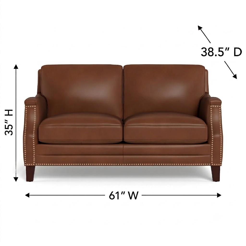Camden Pecan Leather 61" Loveseat with Nailhead Trim