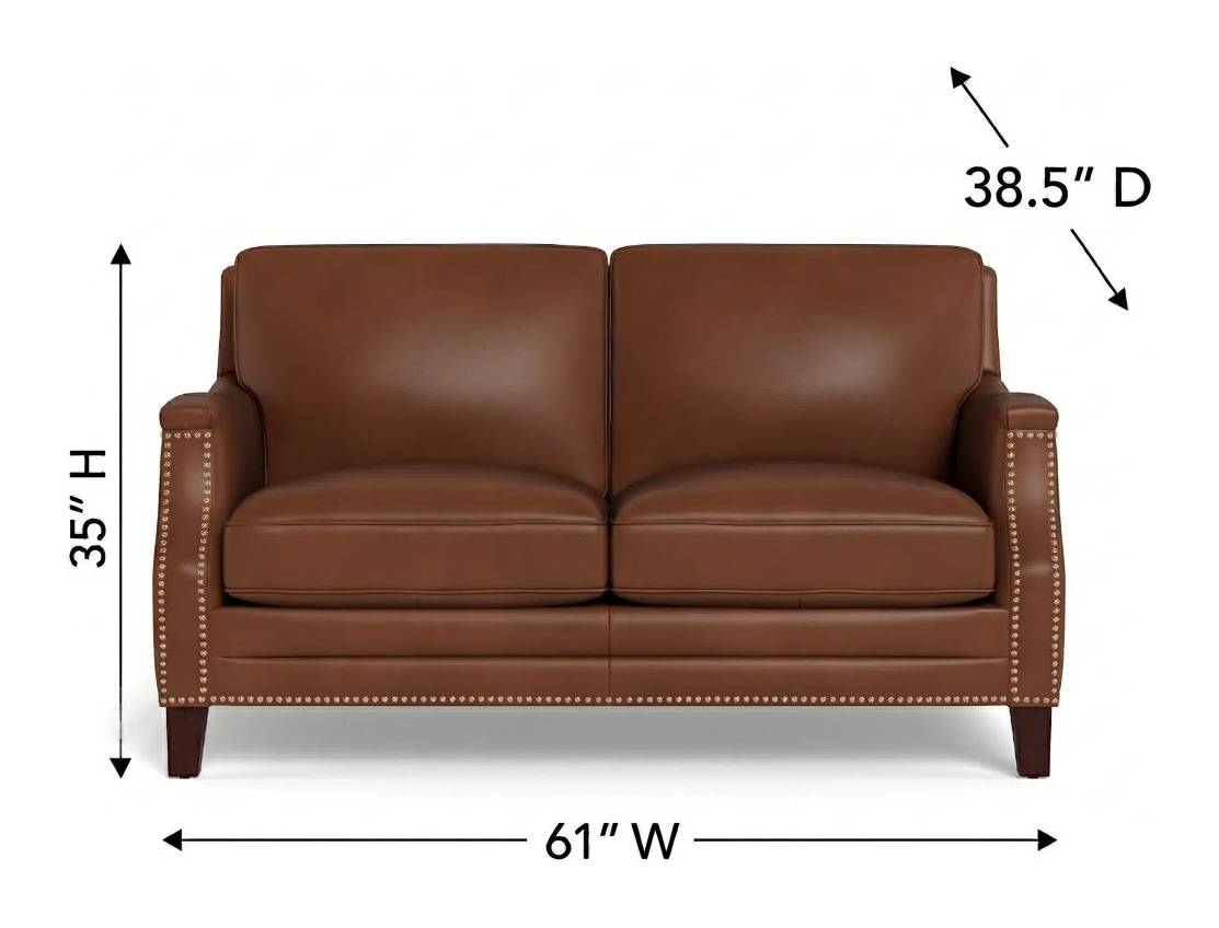 Camden Pecan Leather 61" Loveseat with Nailhead Trim