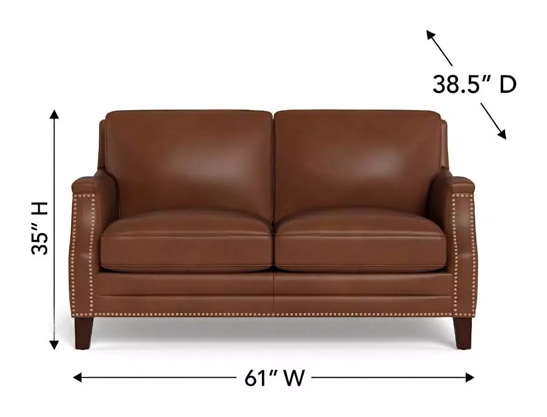 Camden Pecan Leather 61" Loveseat with Nailhead Trim