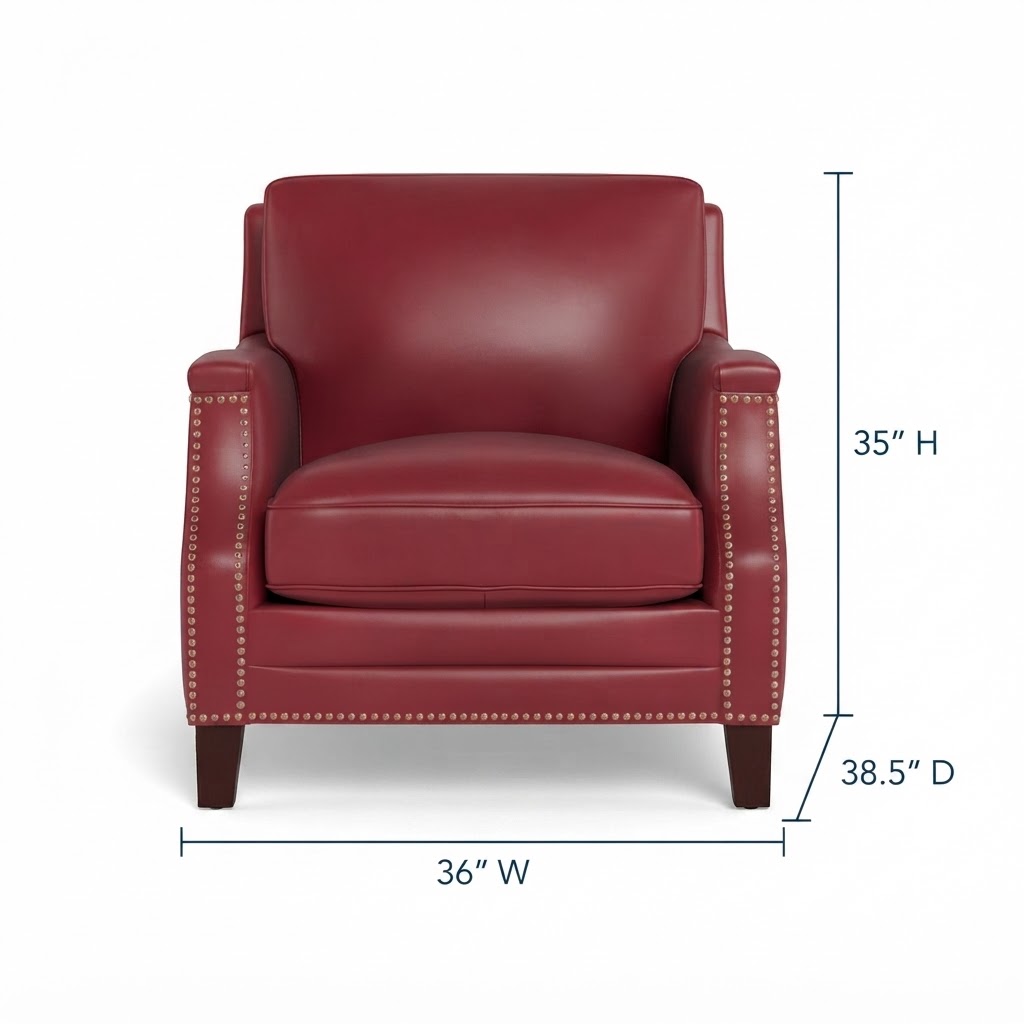 Camden Cranberry Leather Upholstered Accent Chair with Nailhead Trim