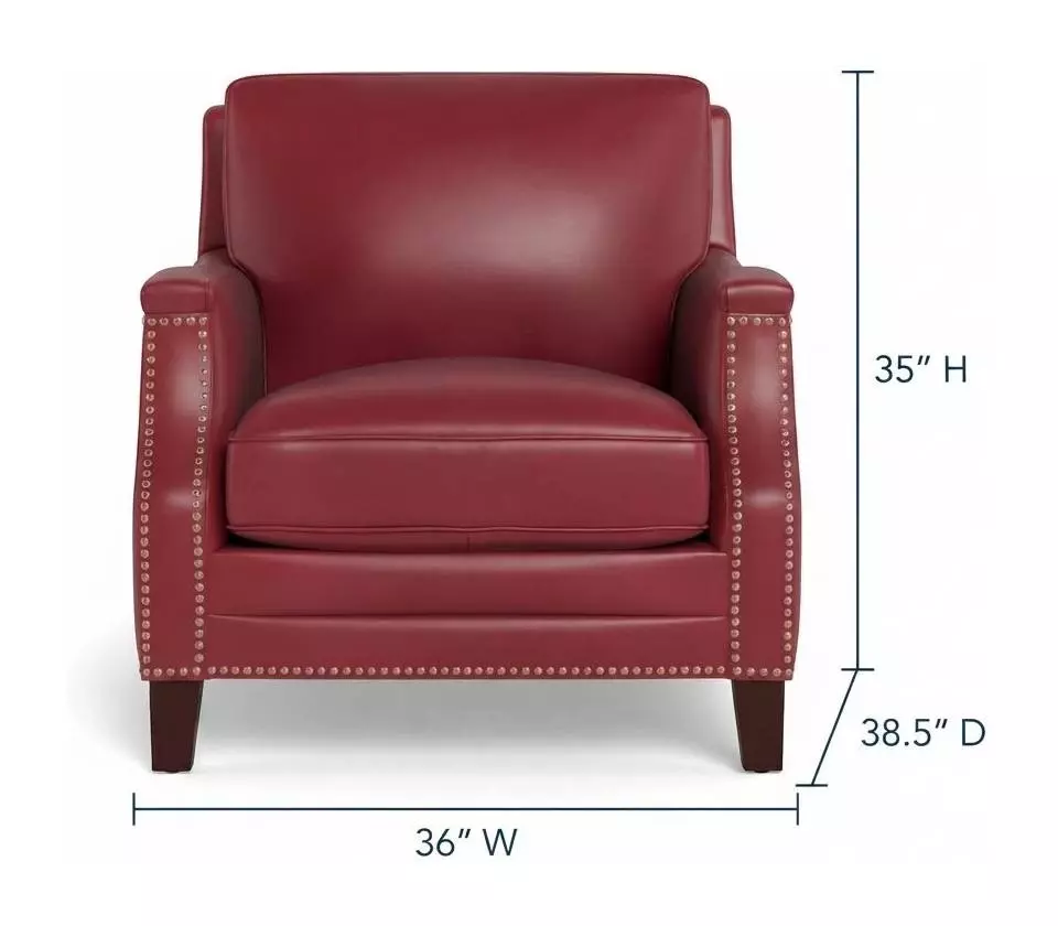 Camden Cranberry Leather Upholstered Accent Chair with Nailhead Trim