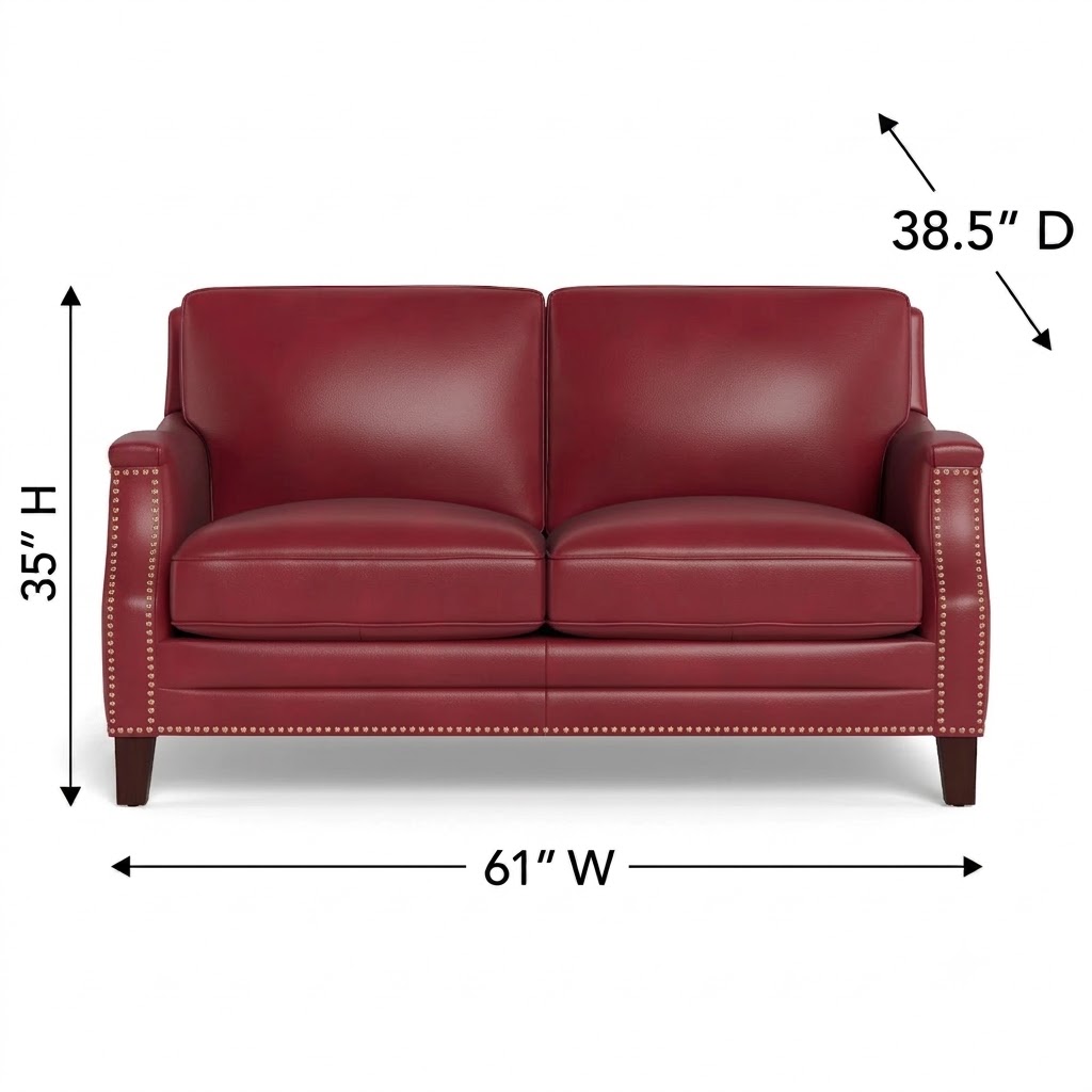 Camden Cranberry Leather 61" Loveseat with Nailhead Trim
